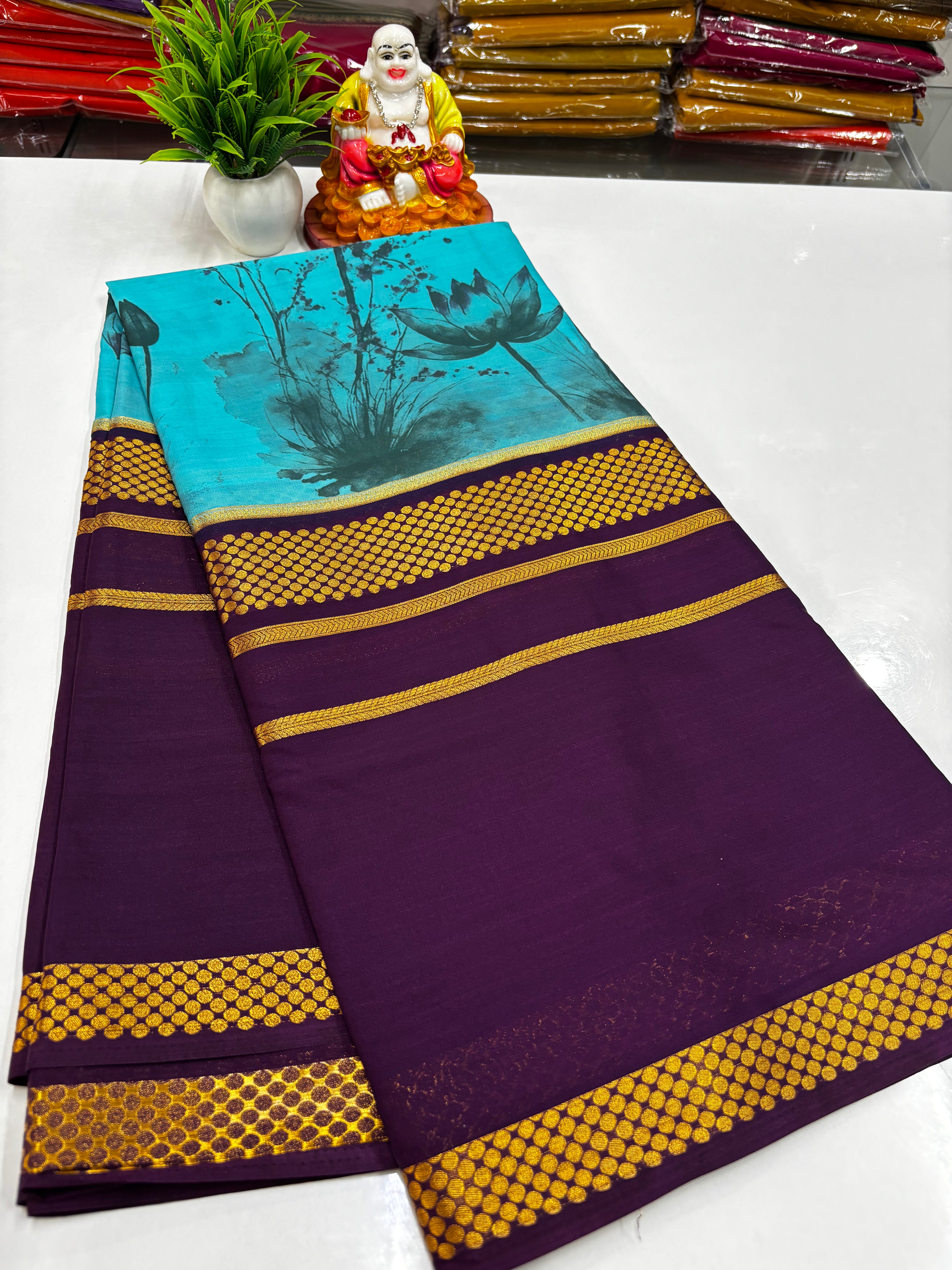 Mysore Crepe Silk Saree with Beautiful Kalamkari Design – Padmavathi Silks & Sarees