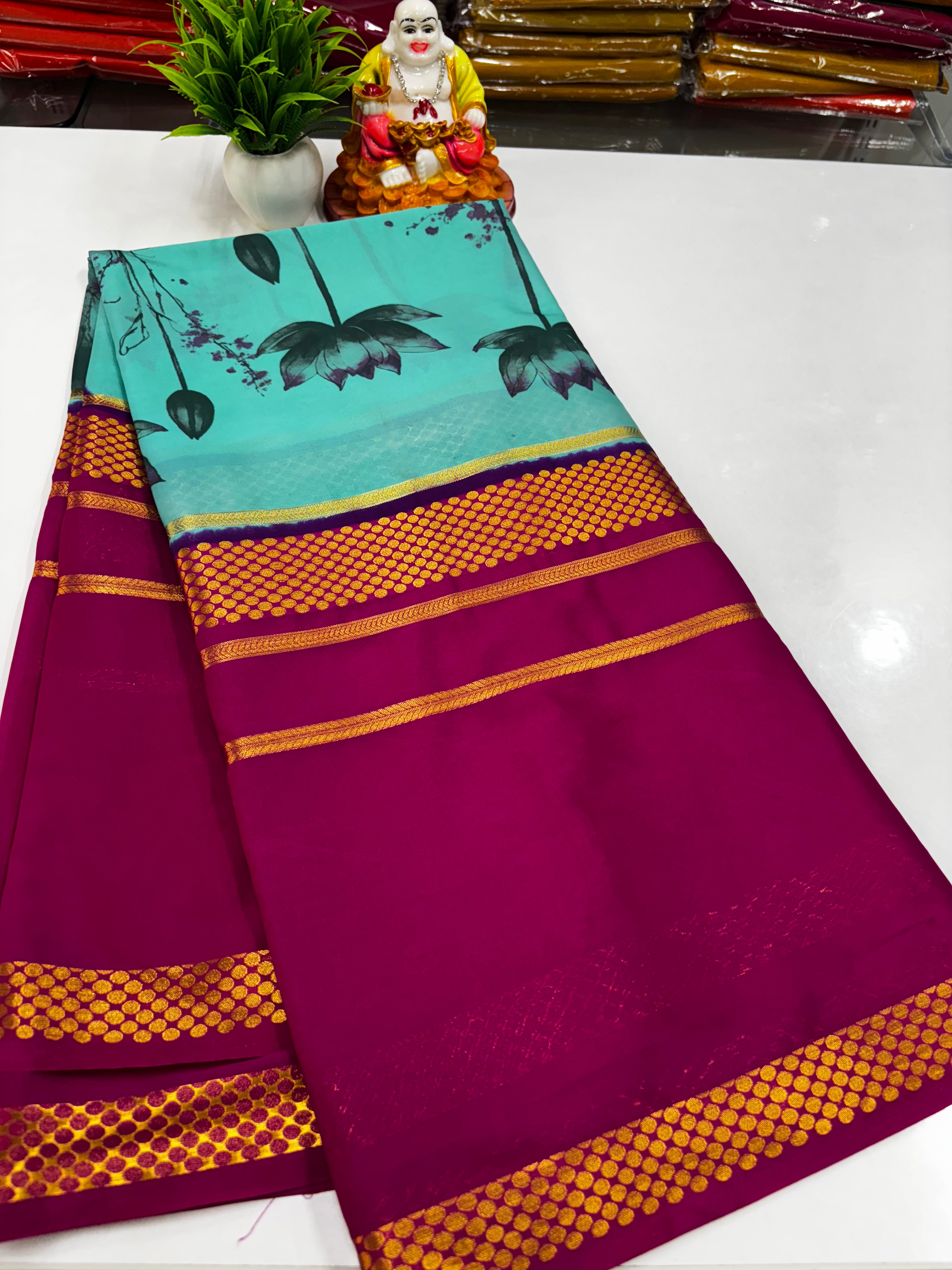 Mysore Crepe Silk Saree with Beautiful Kalamkari Design – Padmavathi Silks & Sarees