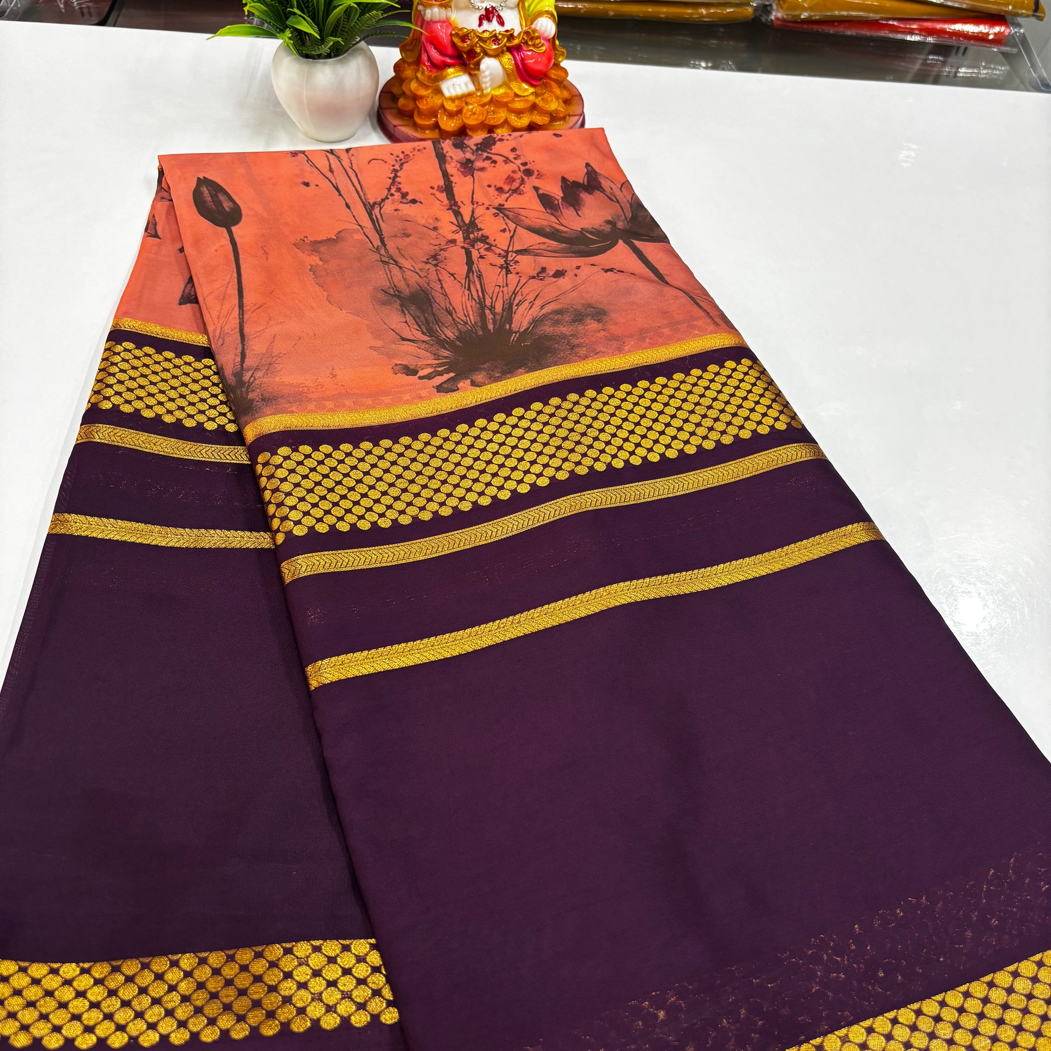 Mysore Crepe Silk Saree with Beautiful Kalamkari Design – Padmavathi Silks & Sarees