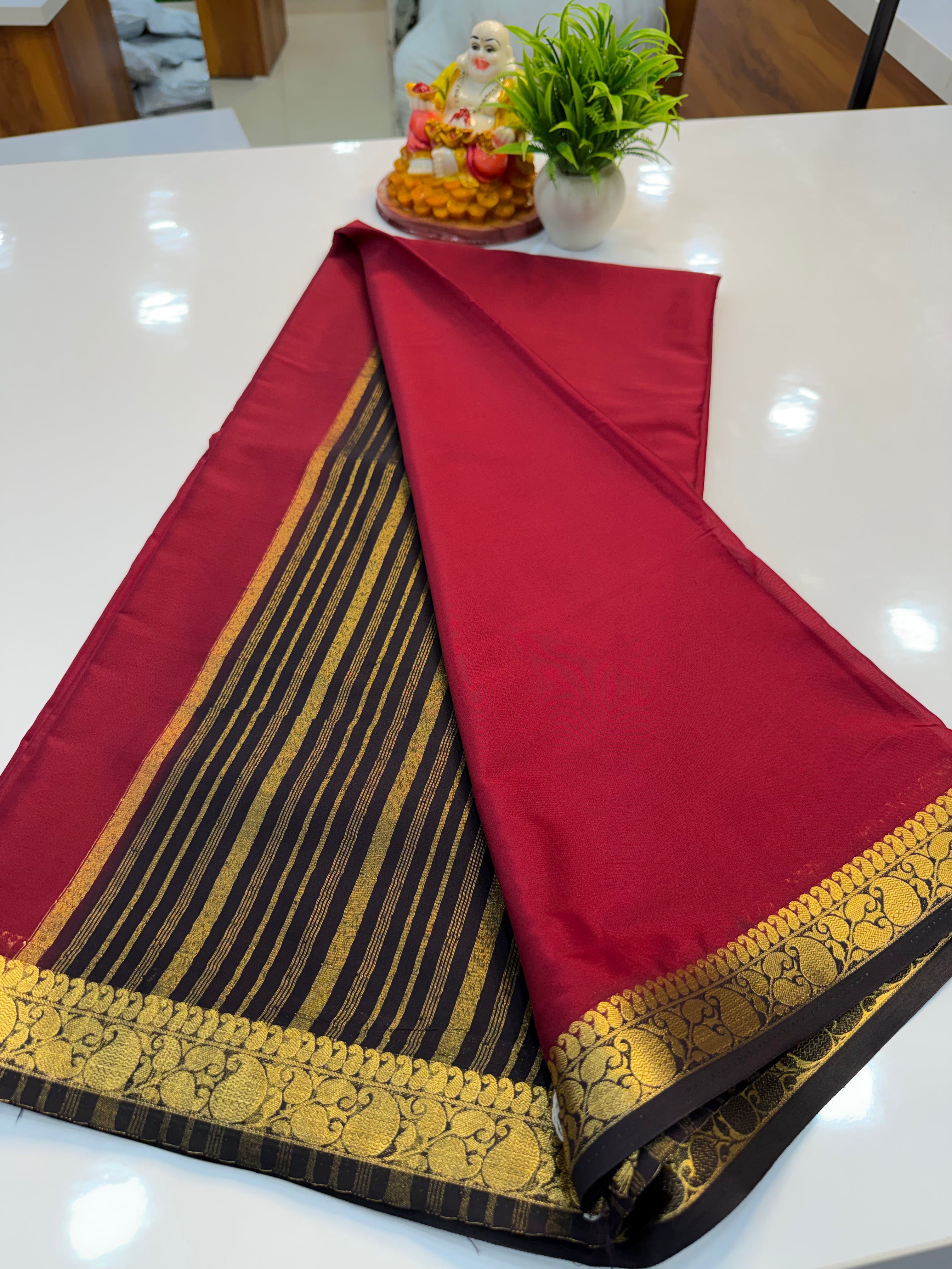 Premium Mysore Crepe Silk Saree with Mango Border | Padmavathi Silks and Sarees