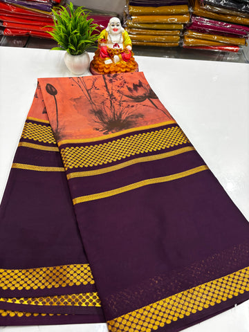 Mysore Crepe Silk Saree with Beautiful Kalamkari Design – Padmavathi Silks & Sarees