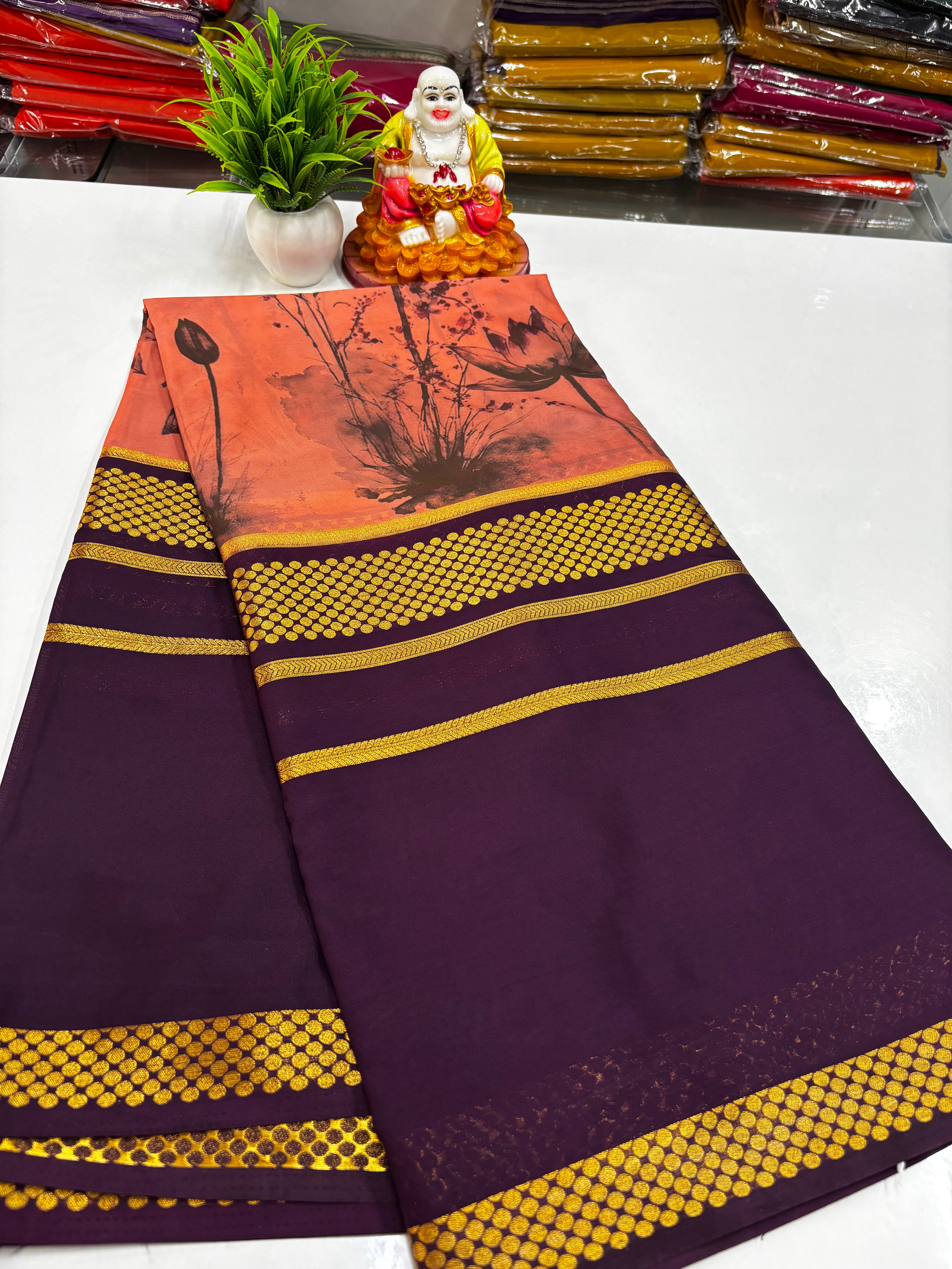 Mysore Crepe Silk Saree with Beautiful Kalamkari Design – Padmavathi Silks & Sarees