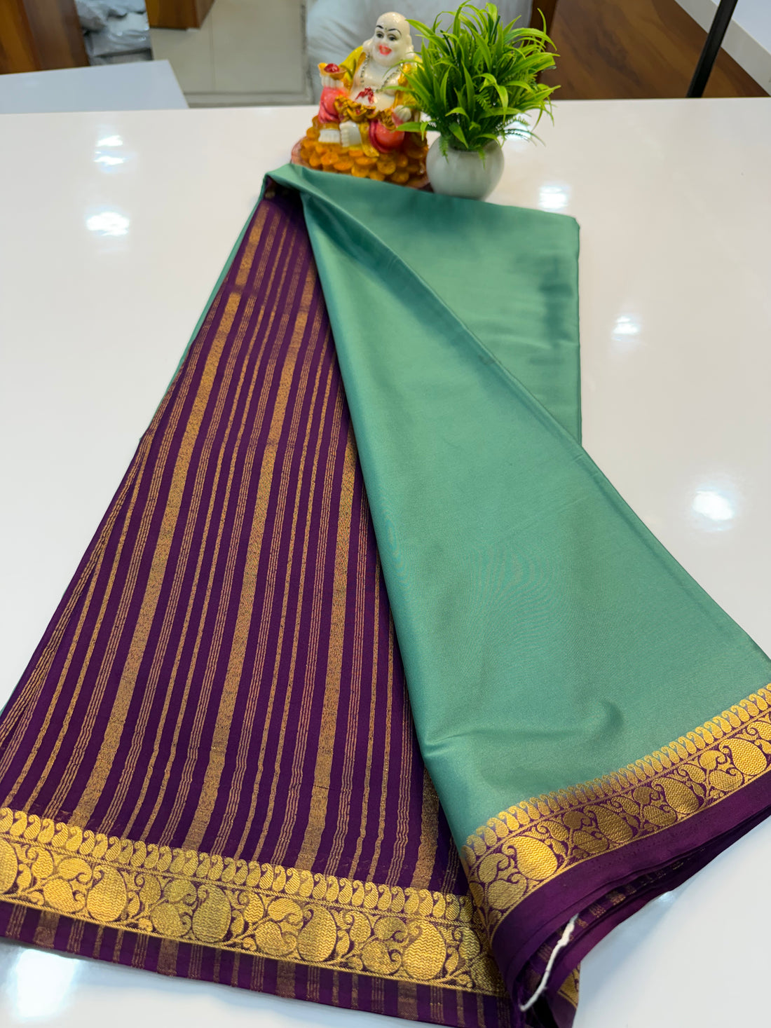 Premium Mysore Crepe Silk Saree with Mango Border | Padmavathi Silks and Sarees