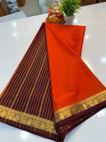 Premium Mysore Crepe Silk Saree with Mango Border | Padmavathi Silks and Sarees