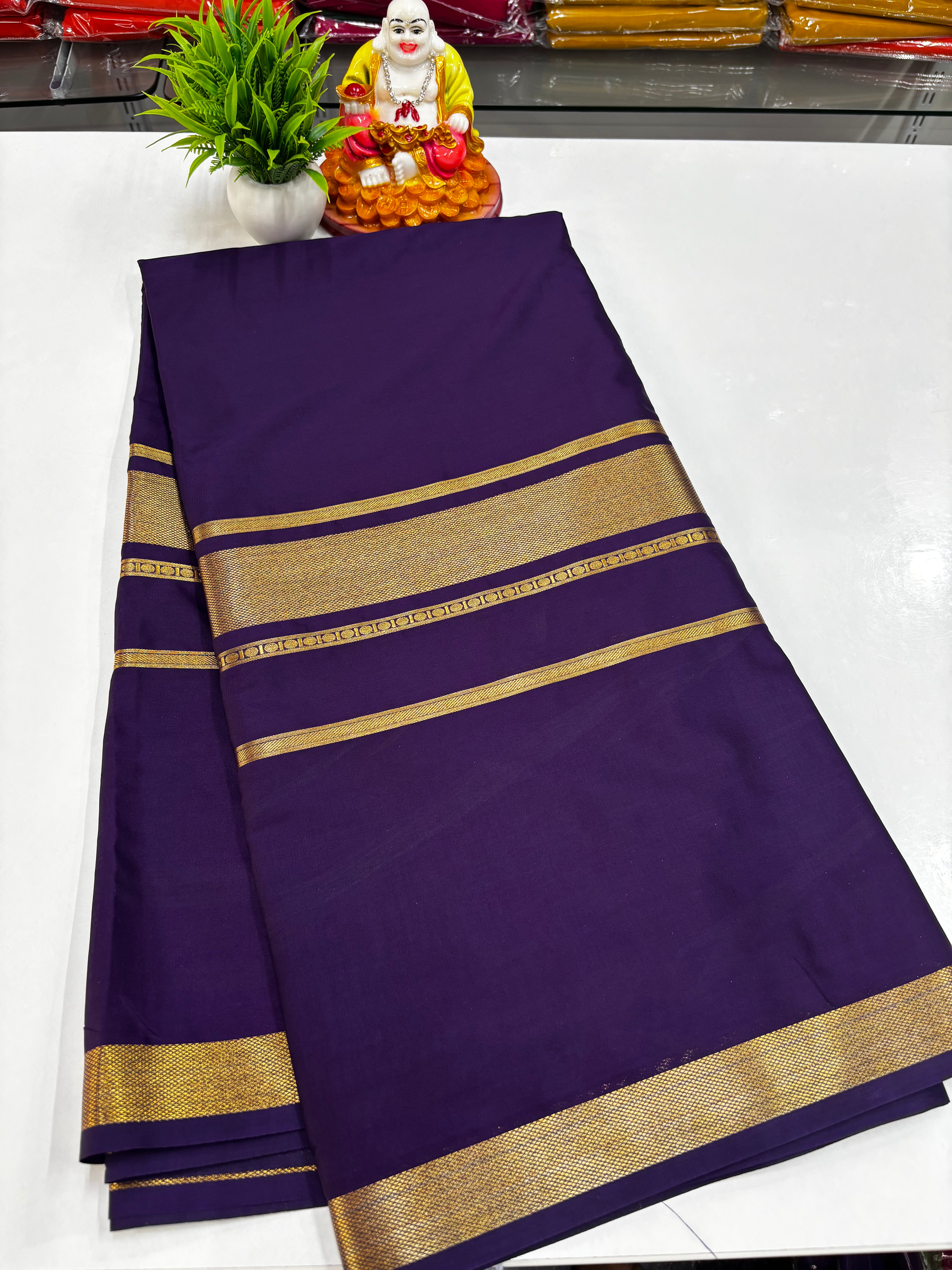 Beautiful Mysore Crepe Silk Saree with Golden Zari Weaving – From Padmavathi Silks & Sarees