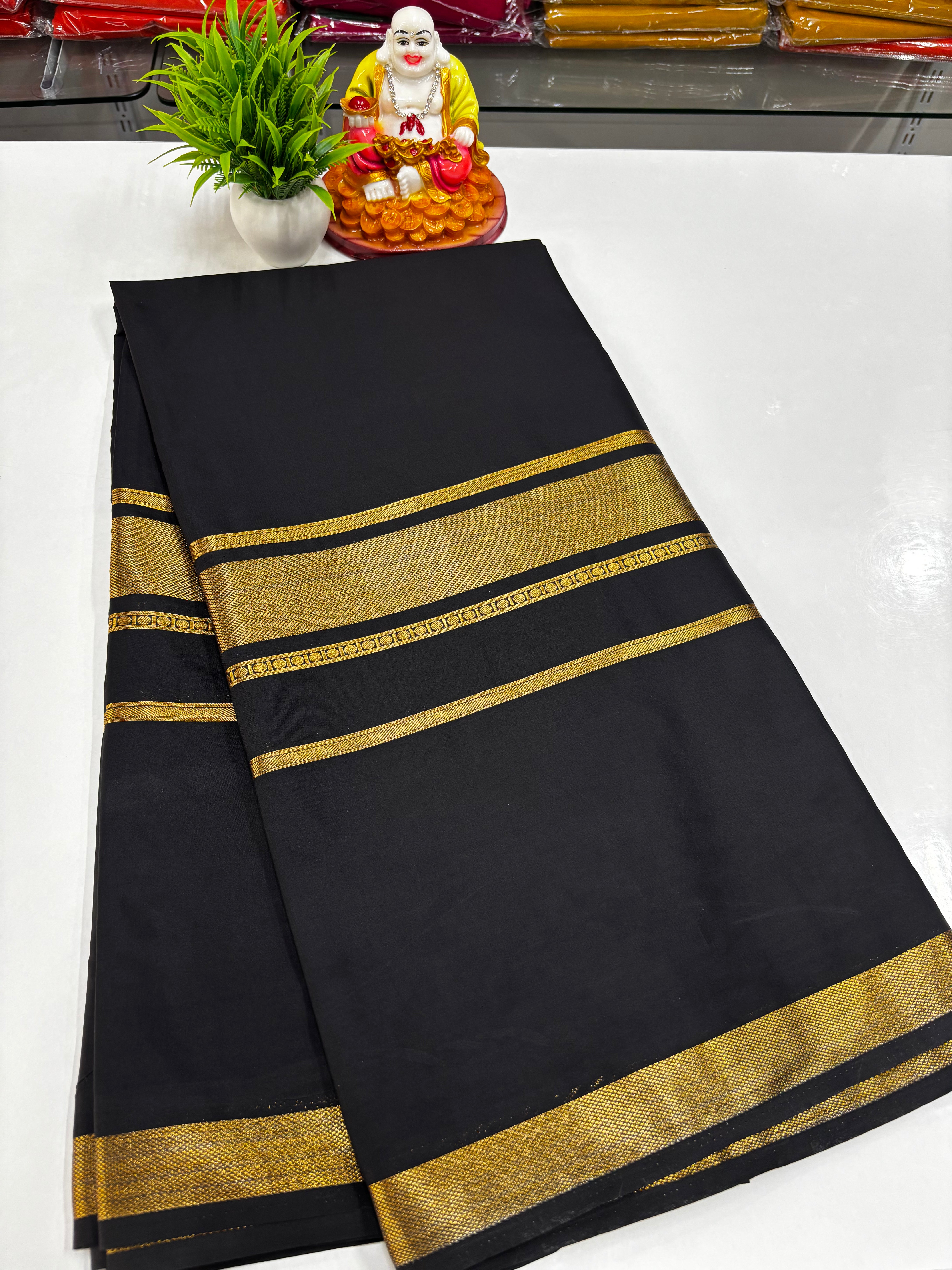 Beautiful Mysore Crepe Silk Saree with Golden Zari Weaving – From Padmavathi Silks & Sarees