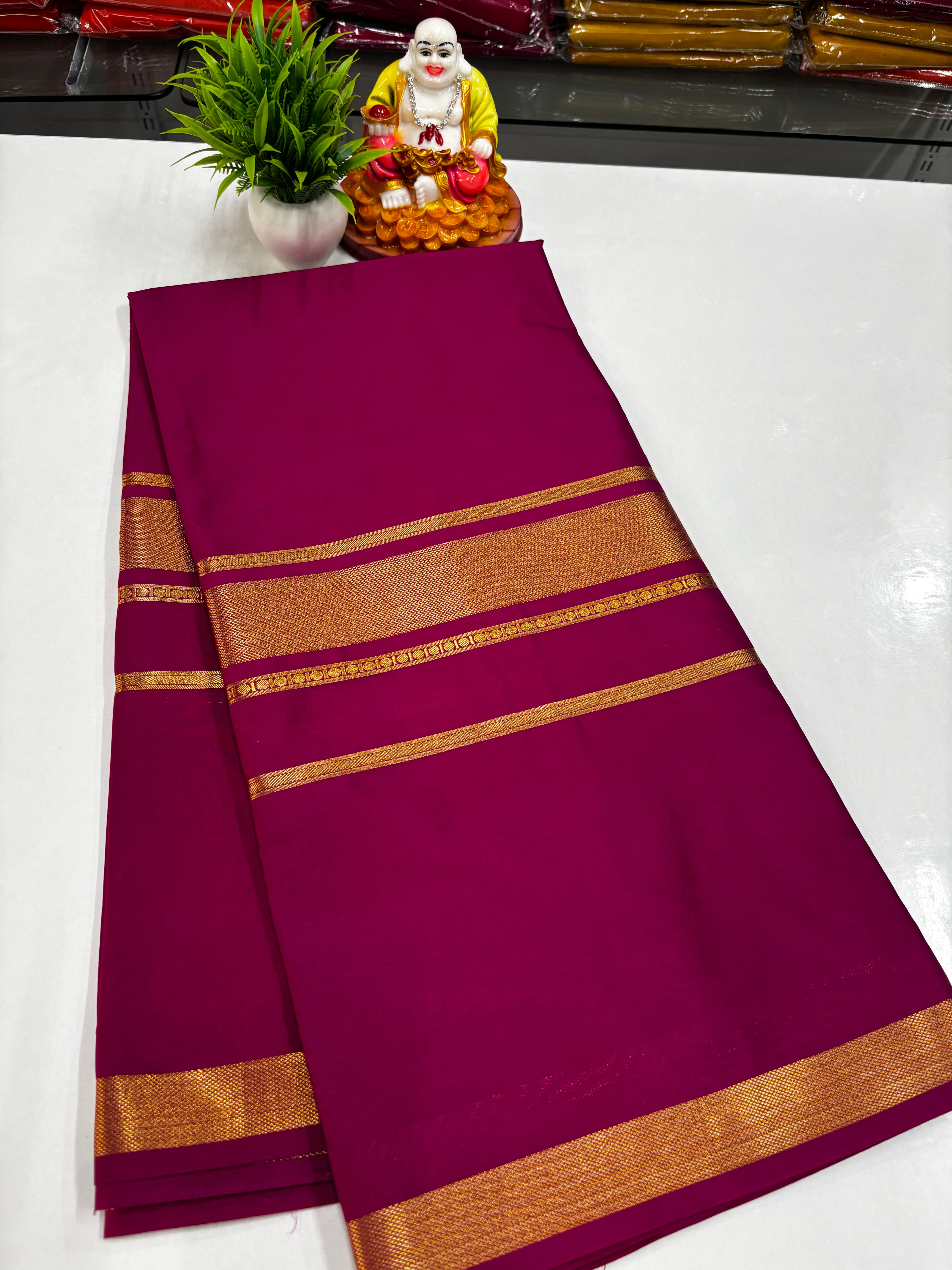 Beautiful Mysore Crepe Silk Saree with Golden Zari Weaving – From Padmavathi Silks & Sarees