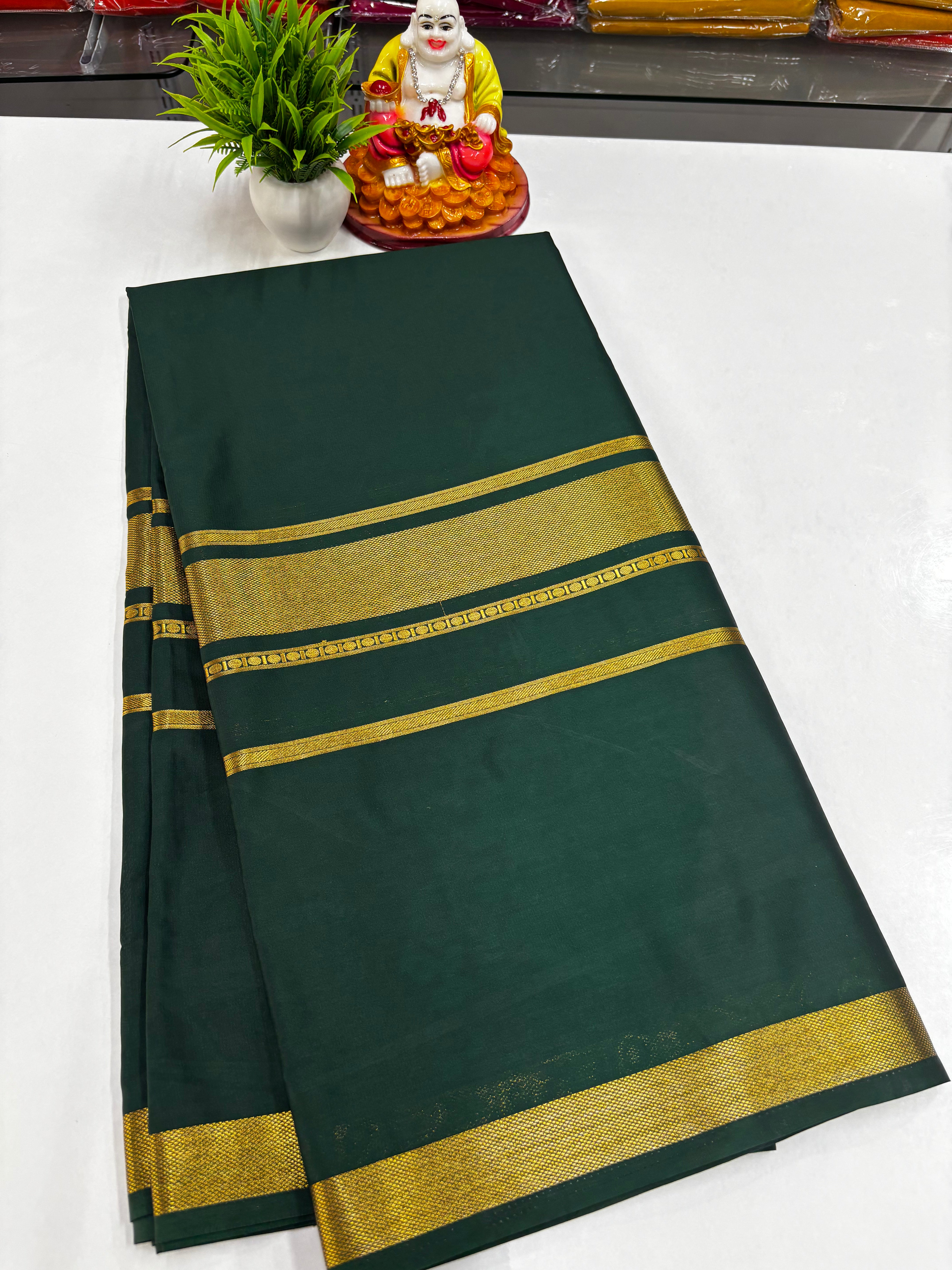 Beautiful Mysore Crepe Silk Saree with Golden Zari Weaving – From Padmavathi Silks & Sarees