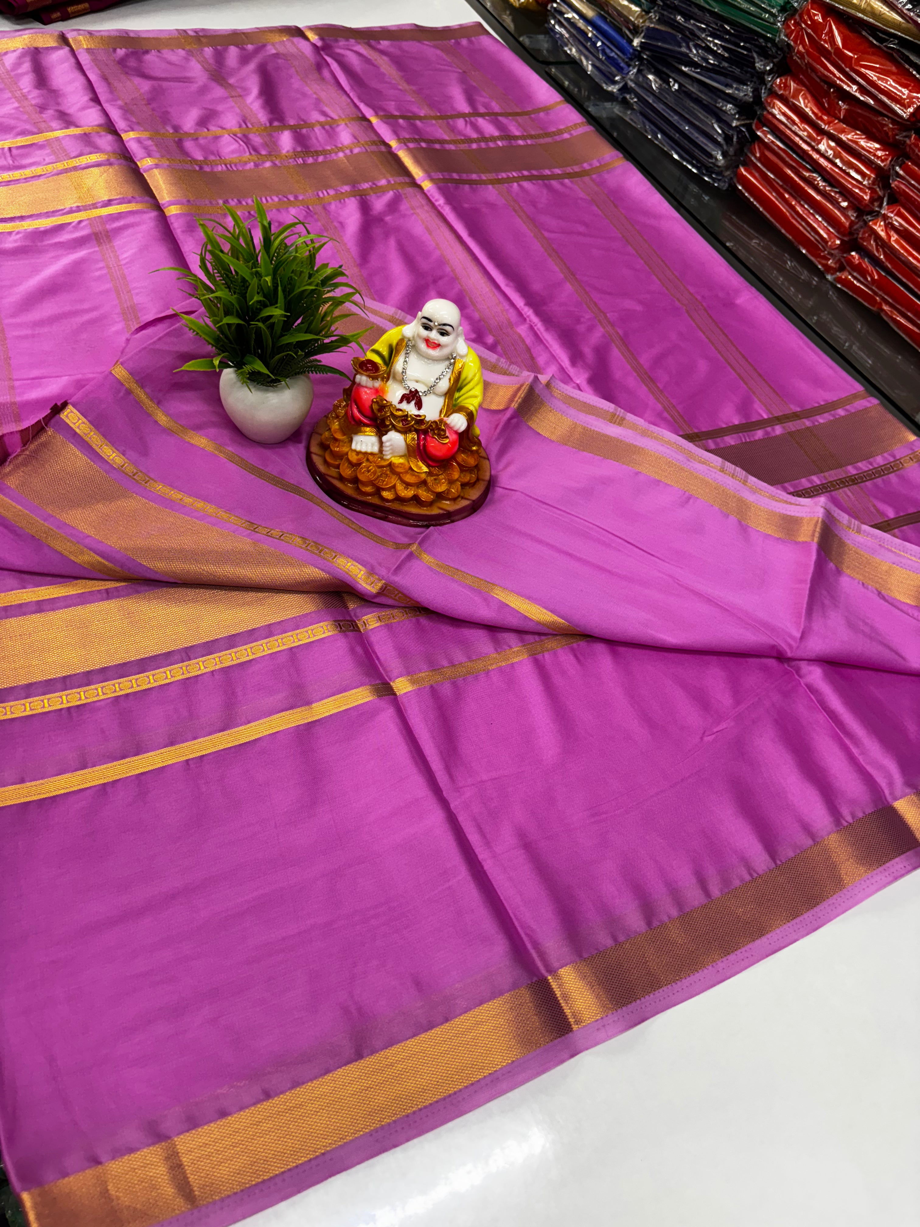 Beautiful Mysore Crepe Silk Saree with Golden Zari Weaving – From Padmavathi Silks & Sarees