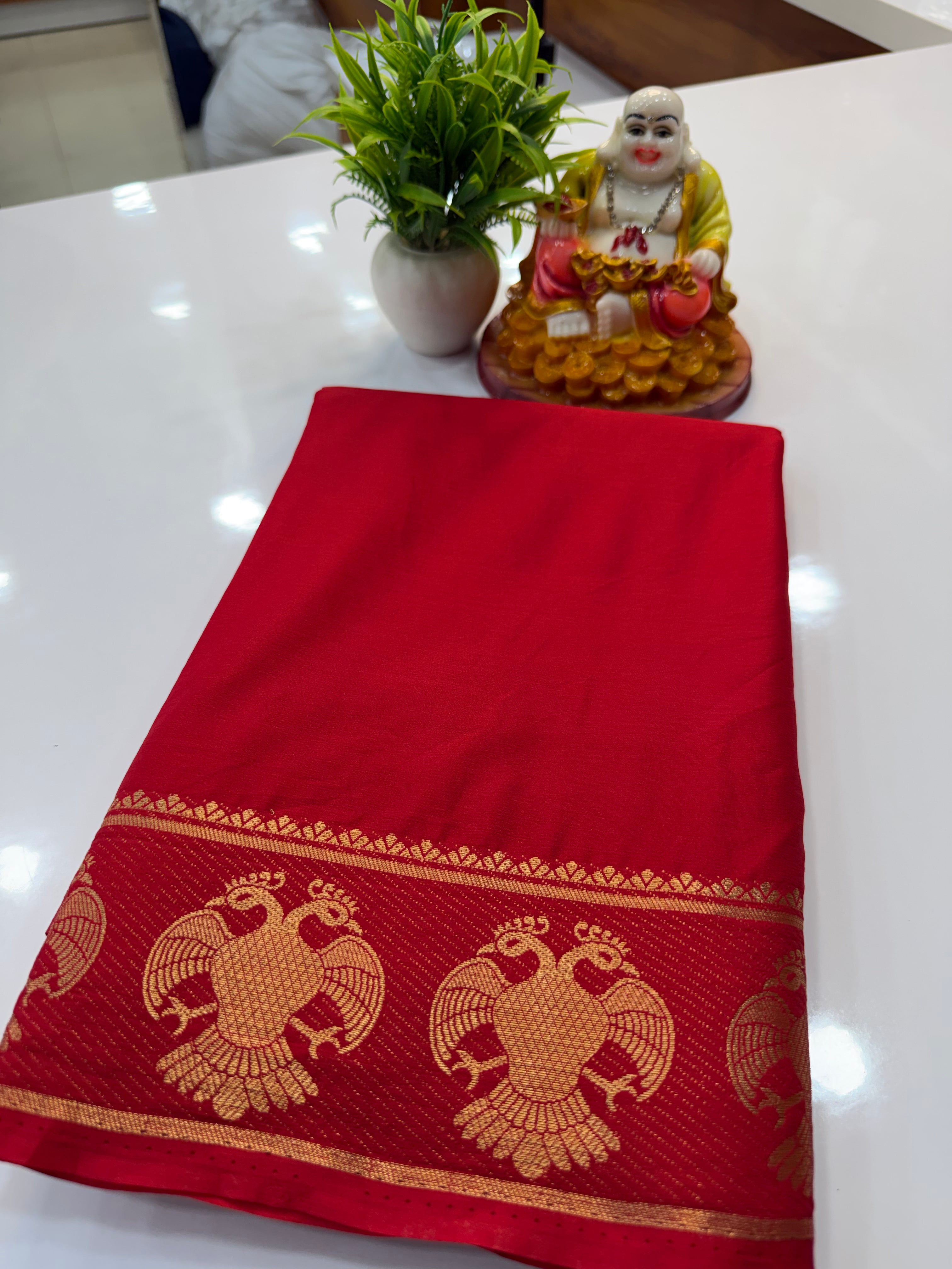Premium Mysore Crepe Silk Saree with Chit Pallu – Timeless Elegance in Every Drape