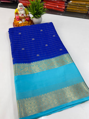 Mysore Crepe Silk Saree with Beautiful Checks Pattern &amp; Buttas – Padmavathi Silks and Sarees
