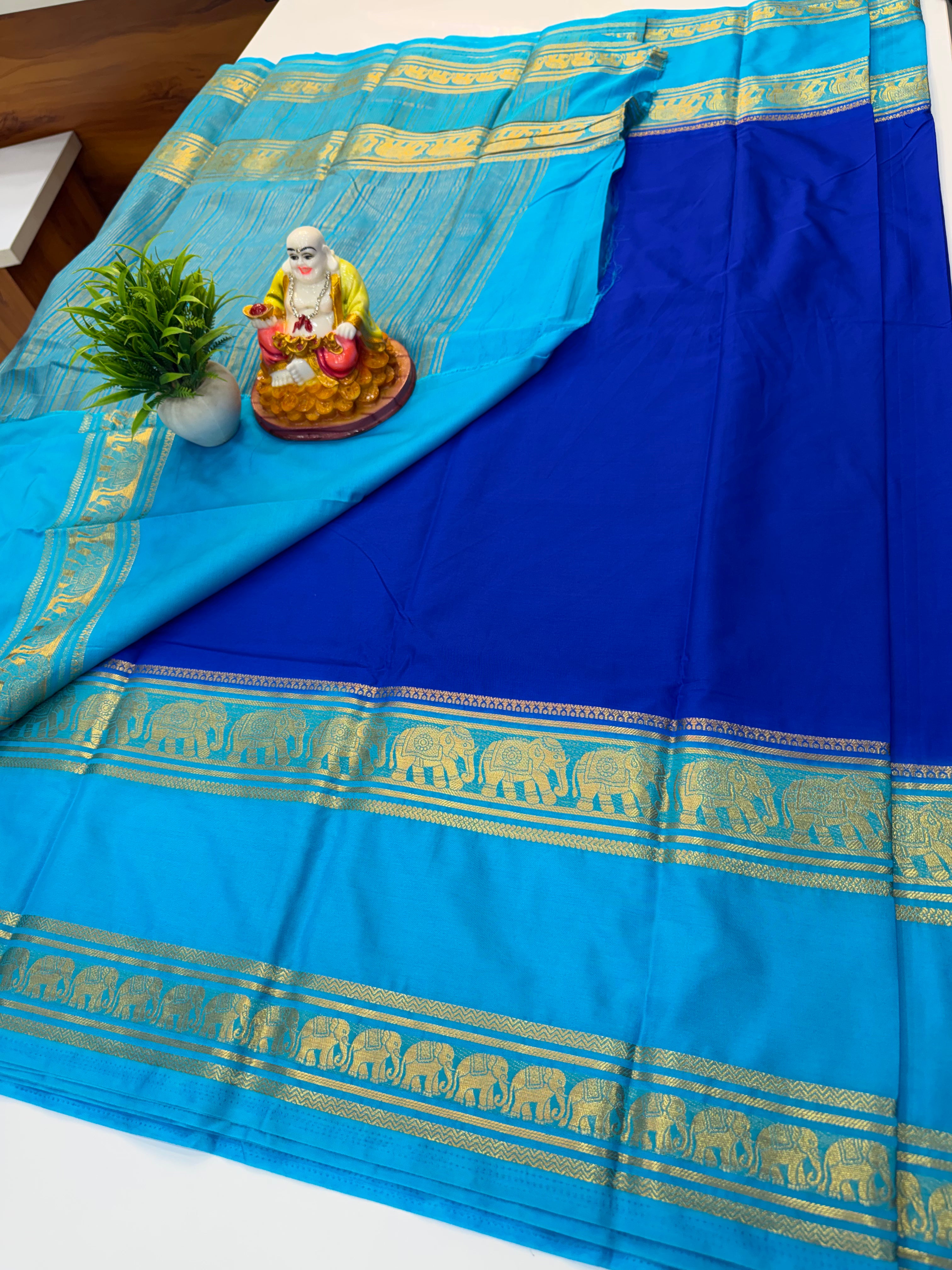 Premium Mysore Crepe Silk Saree with Elephant Bentex Border & Rich Traditional Appeal