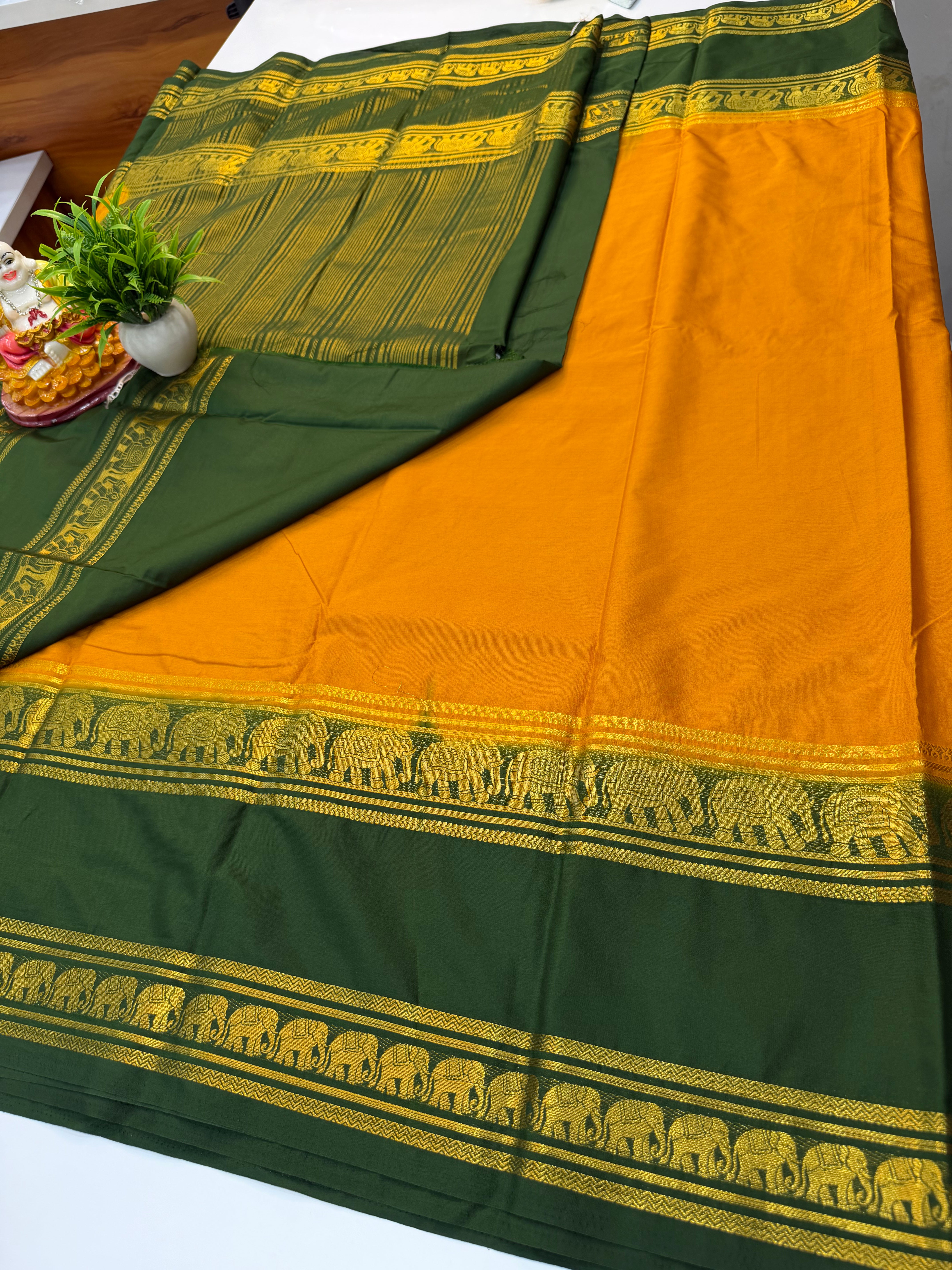 Premium Mysore Crepe Silk Saree with Elephant Bentex Border & Rich Traditional Appeal