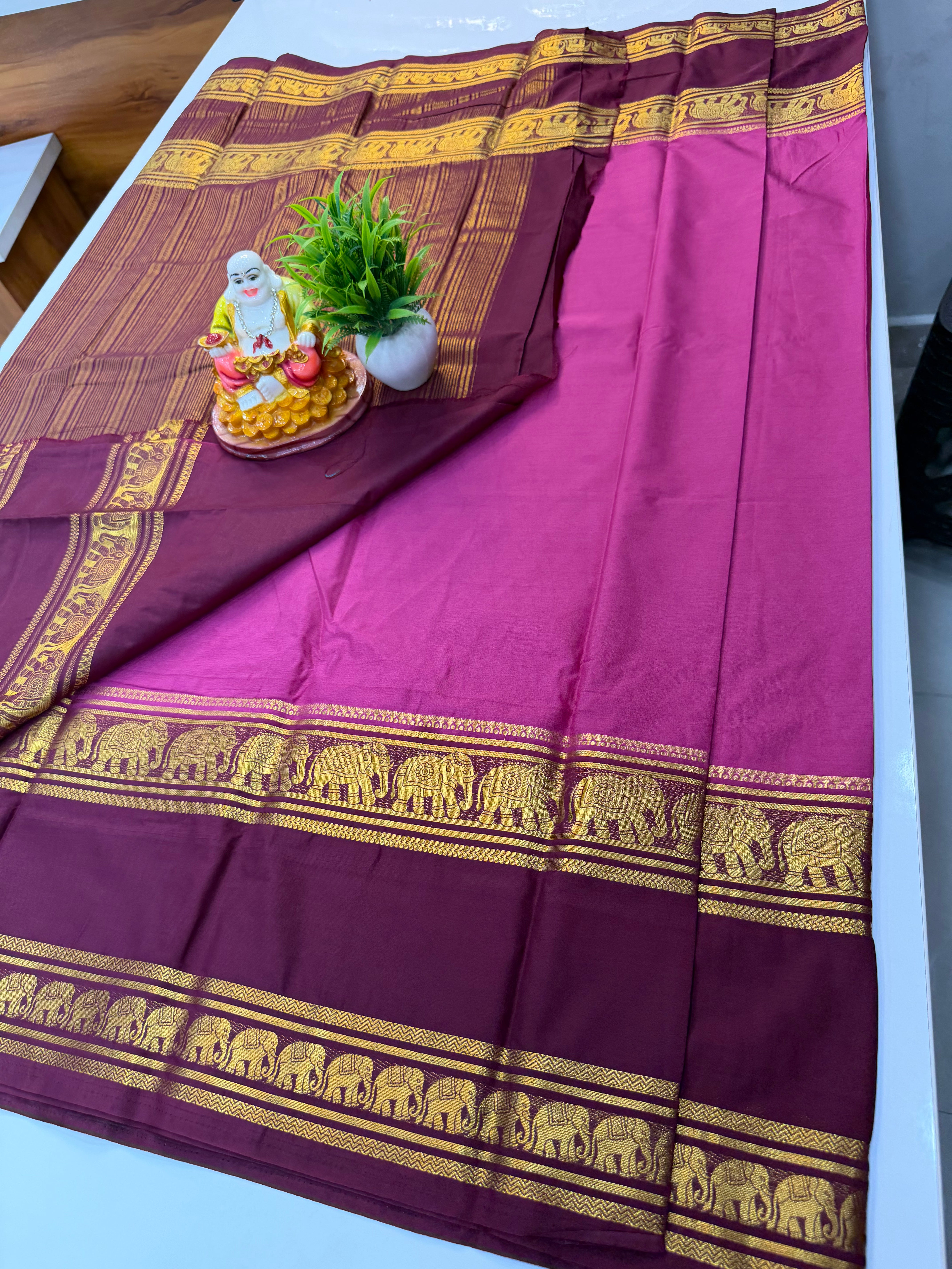 Premium Mysore Crepe Silk Saree with Elephant Bentex Border & Rich Traditional Appeal
