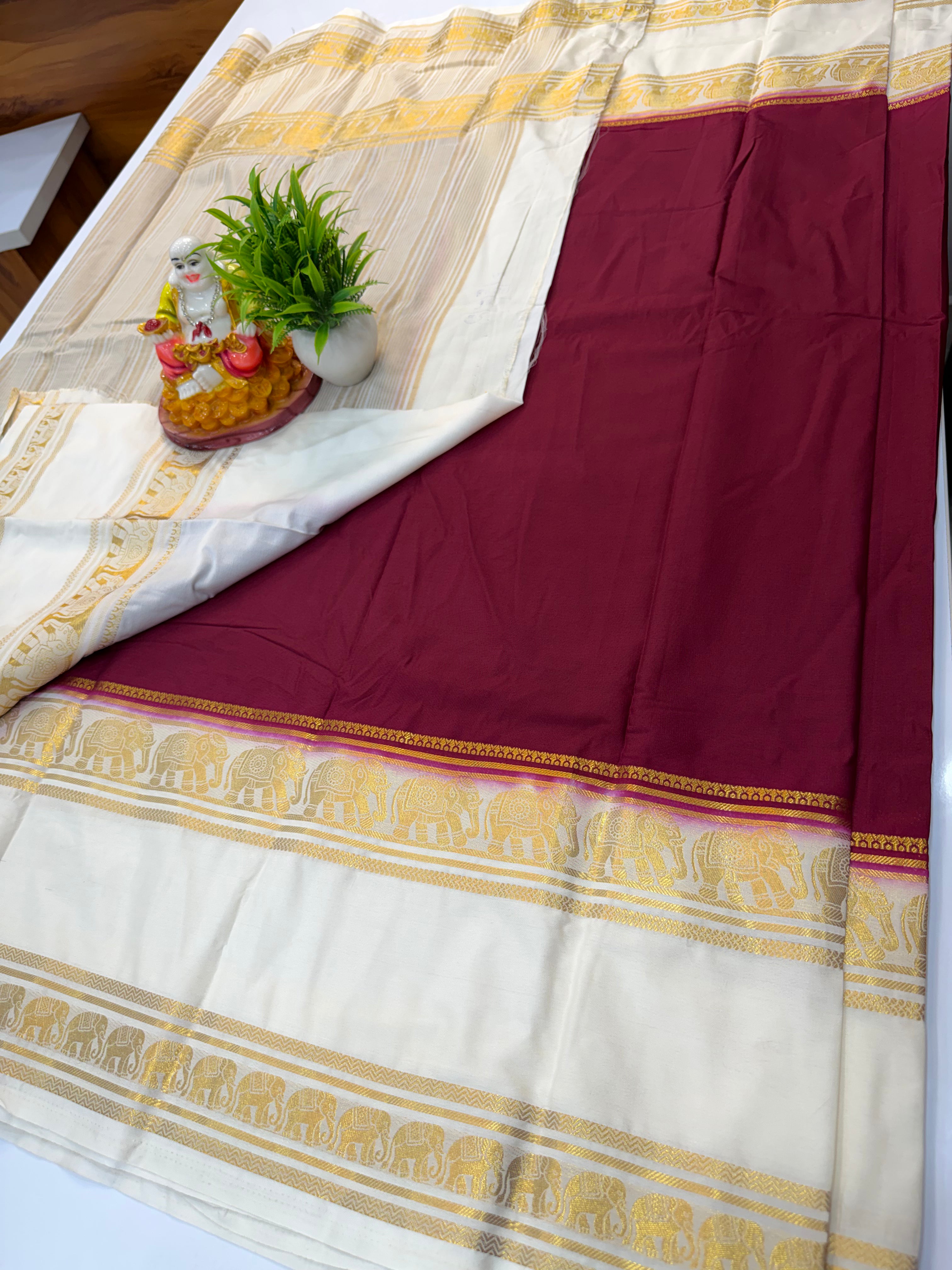 Premium Mysore Crepe Silk Saree with Elephant Bentex Border & Rich Traditional Appeal