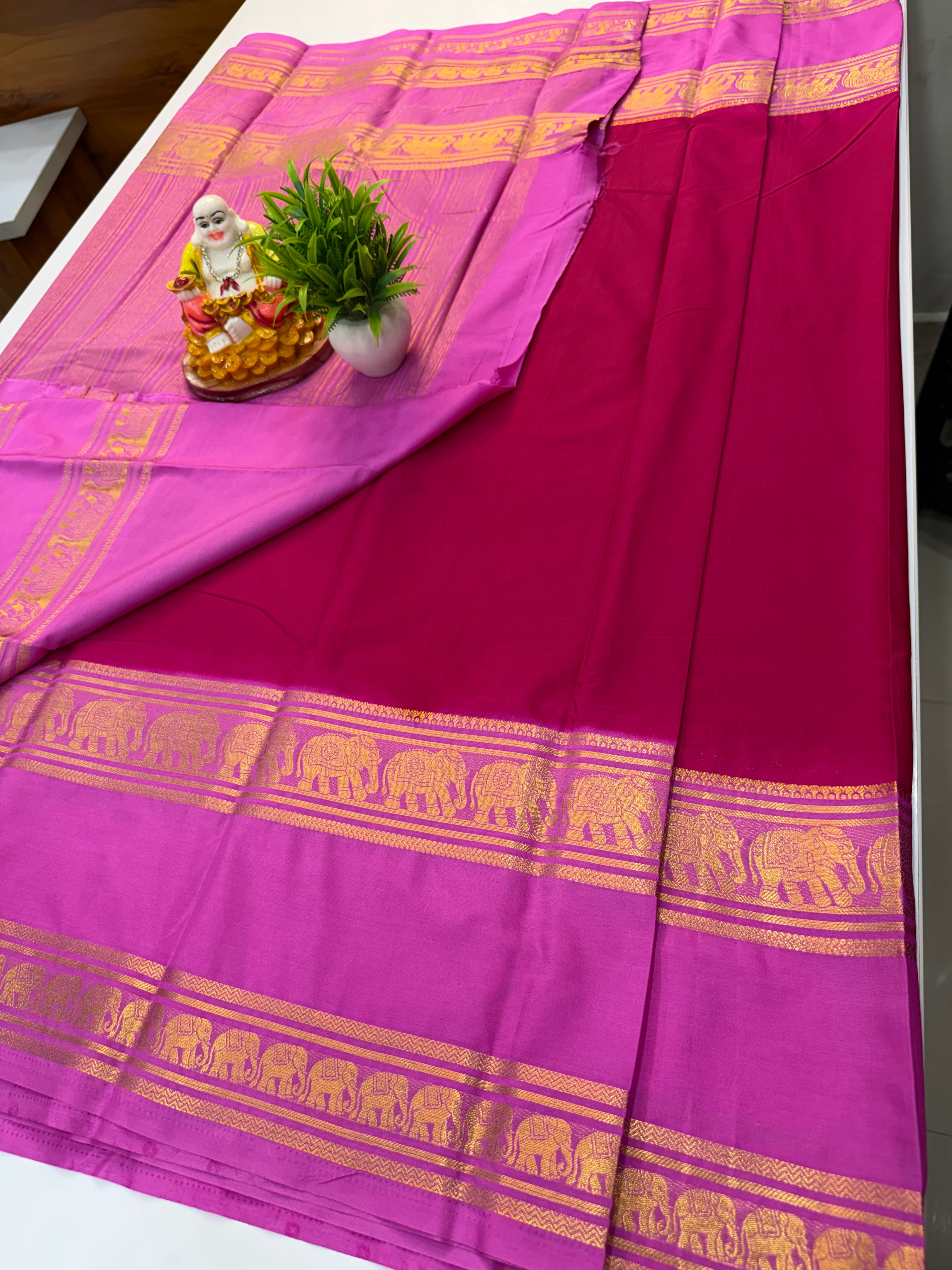 Premium Mysore Crepe Silk Saree with Elephant Bentex Border & Rich Traditional Appeal