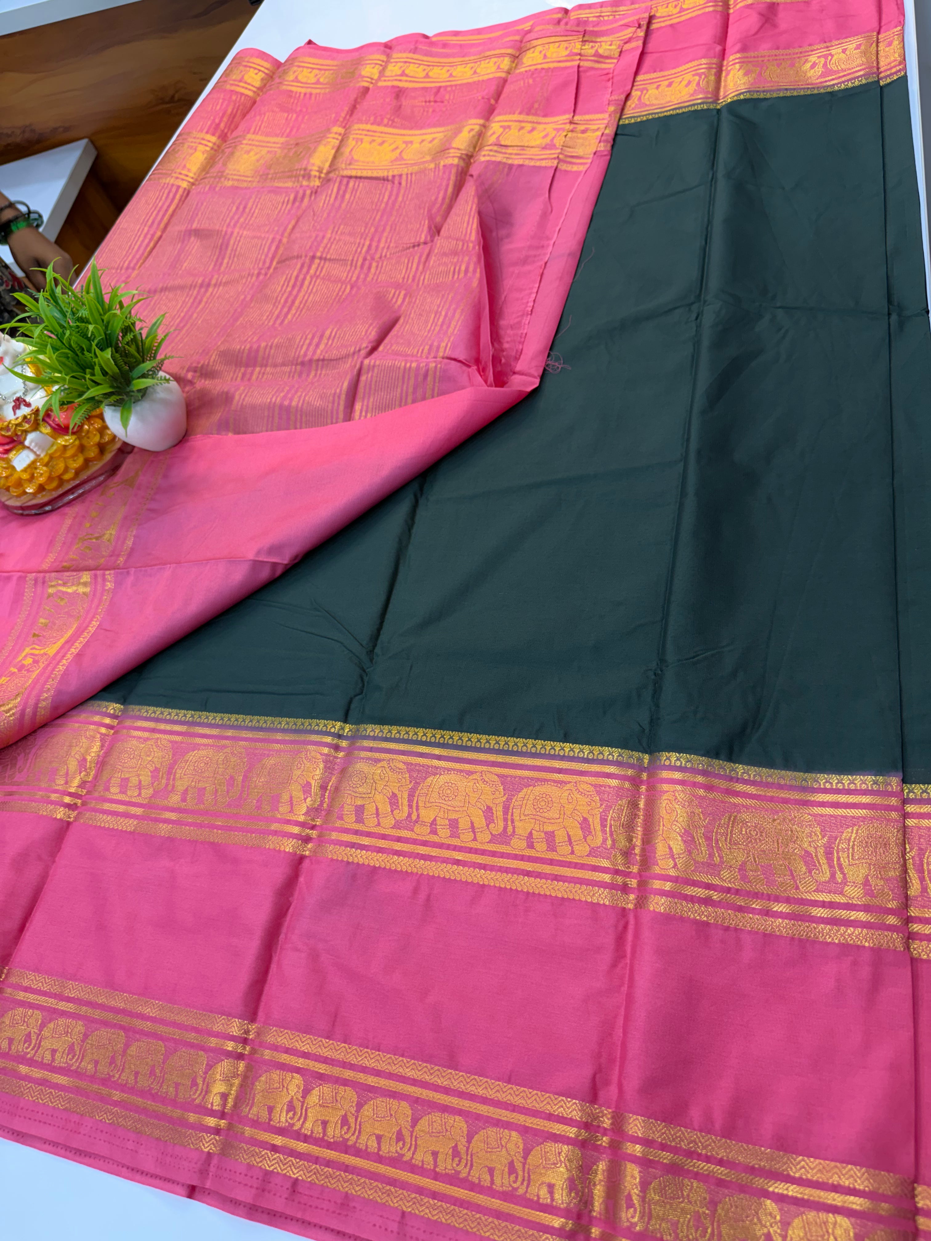 Premium Mysore Crepe Silk Saree with Elephant Bentex Border & Rich Traditional Appeal