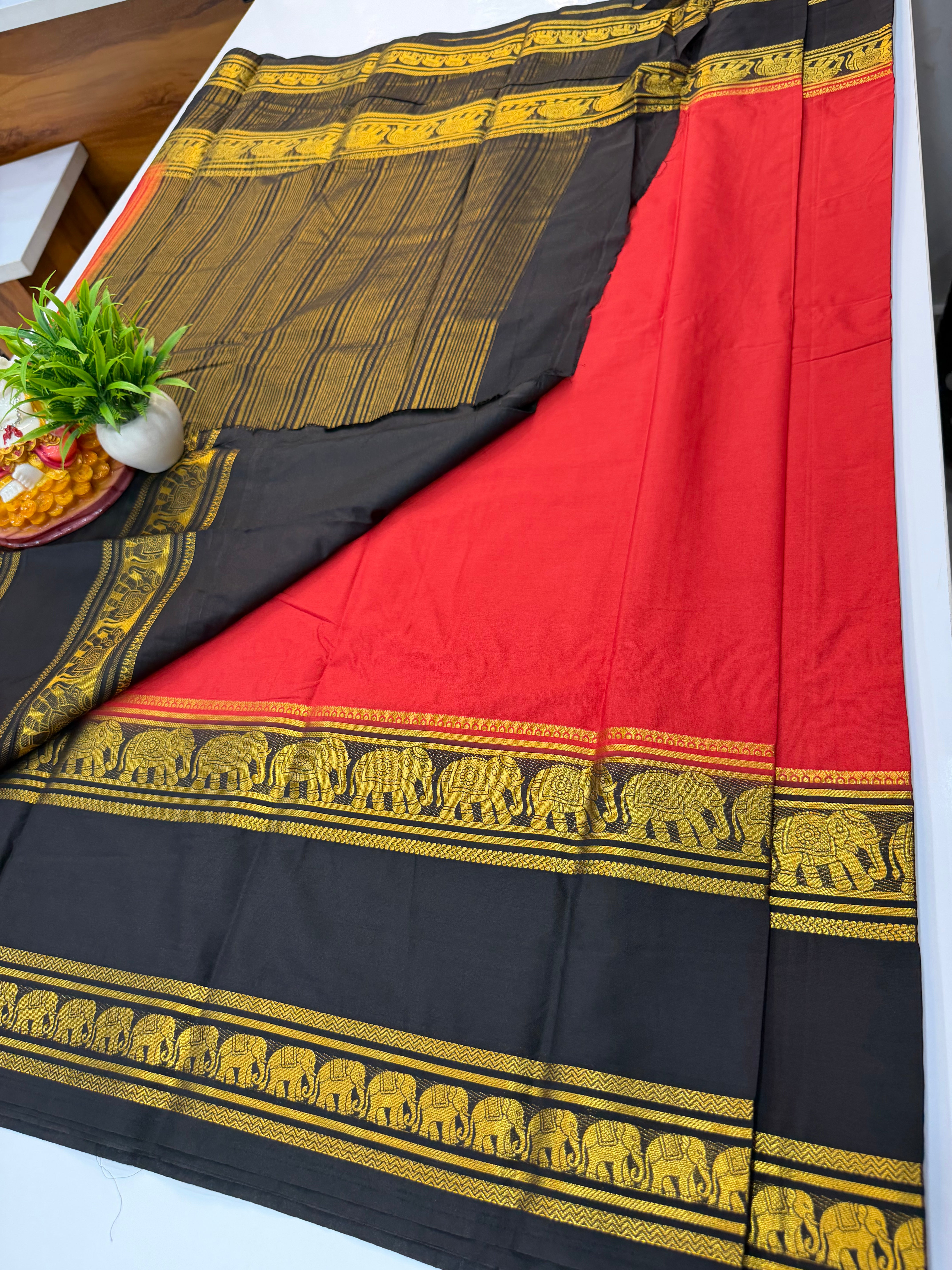 Premium Mysore Crepe Silk Saree with Elephant Bentex Border & Rich Traditional Appeal