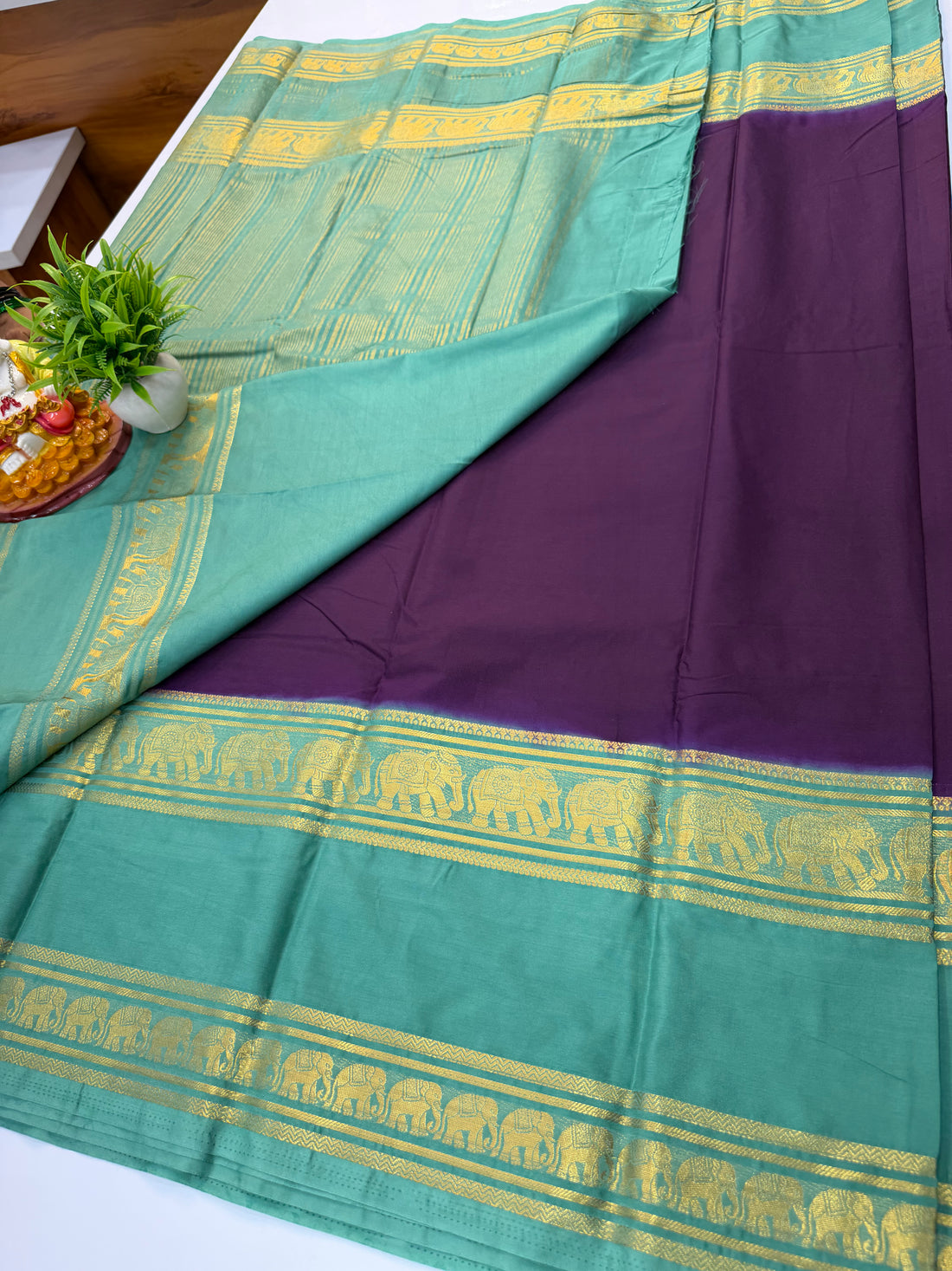Premium Mysore Crepe Silk Saree with Elephant Bentex Border & Rich Traditional Appeal