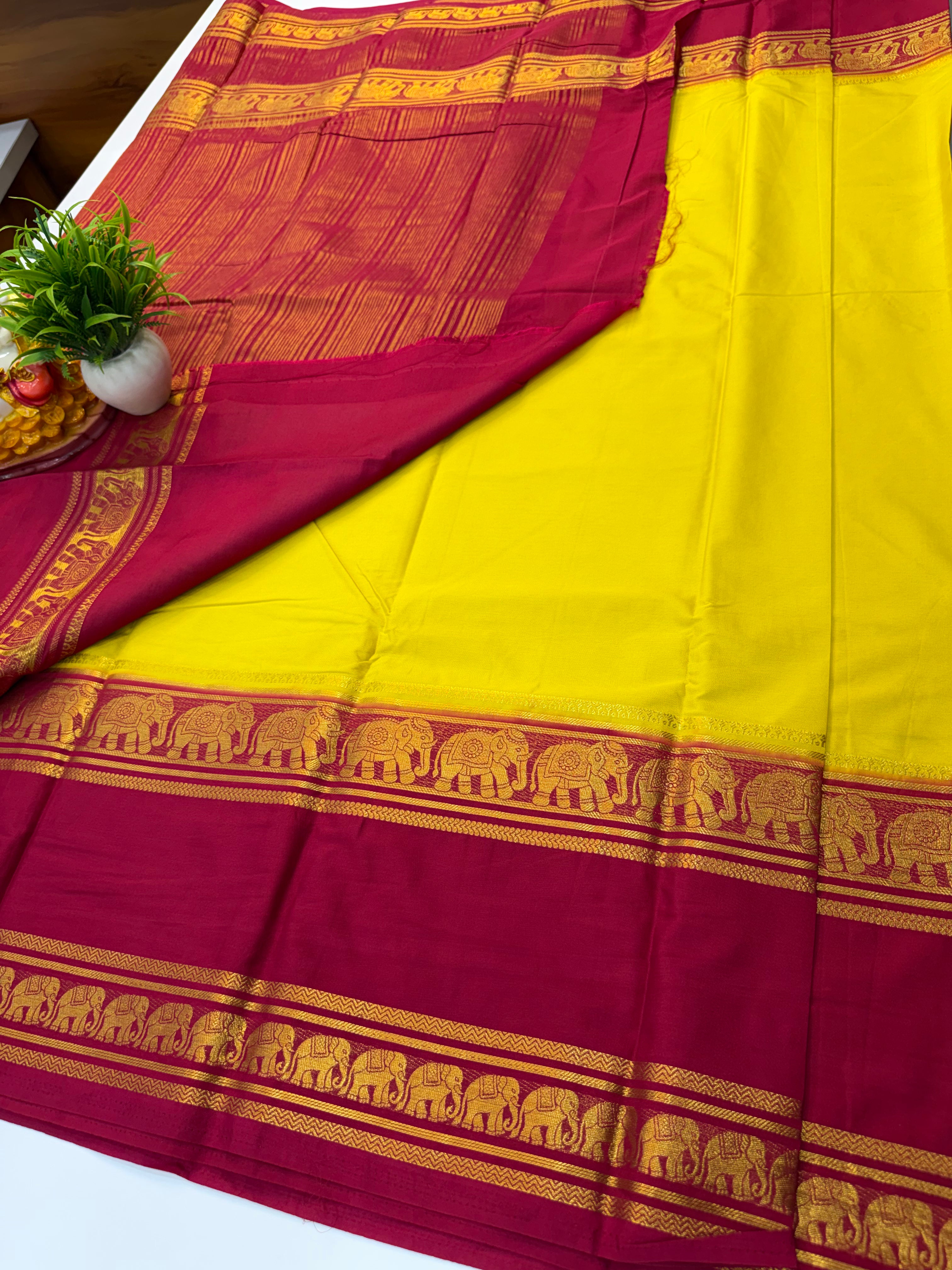 Premium Mysore Crepe Silk Saree with Elephant Bentex Border & Rich Traditional Appeal