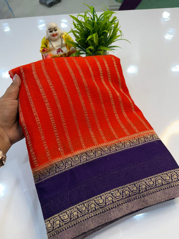 Premium Wrinkle Crepe Silk Saree with Rich Pallu – Timeless Grace & Luxurious Drape