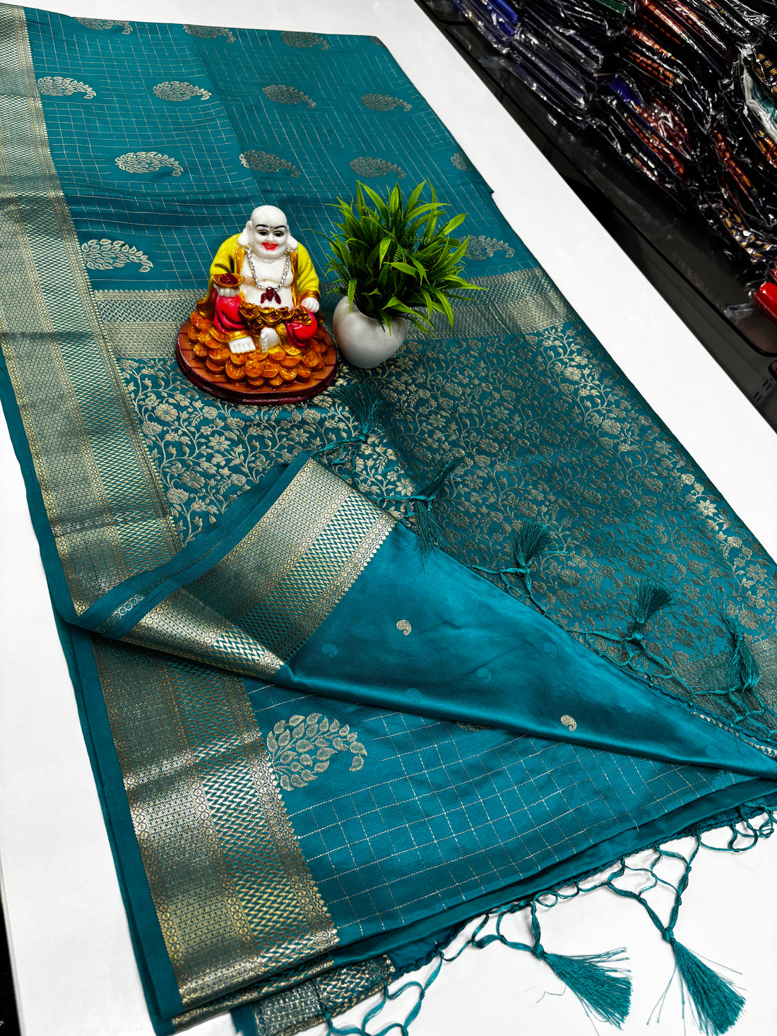 Premium Satin Saree with Rich Pallu & Butta Blouse-elagant and shining