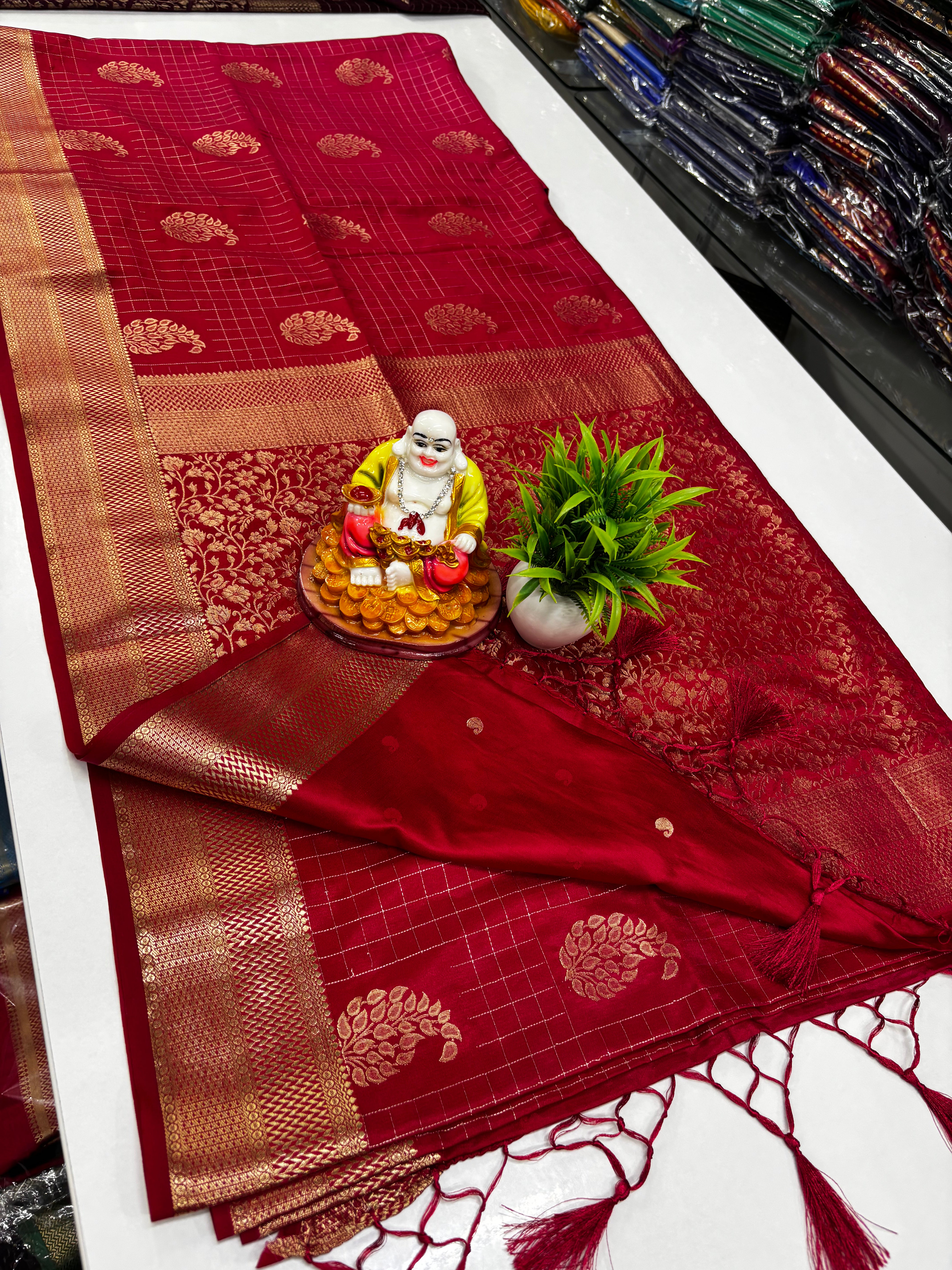 Premium Satin Saree with Rich Pallu & Butta Blouse-elagant and shining