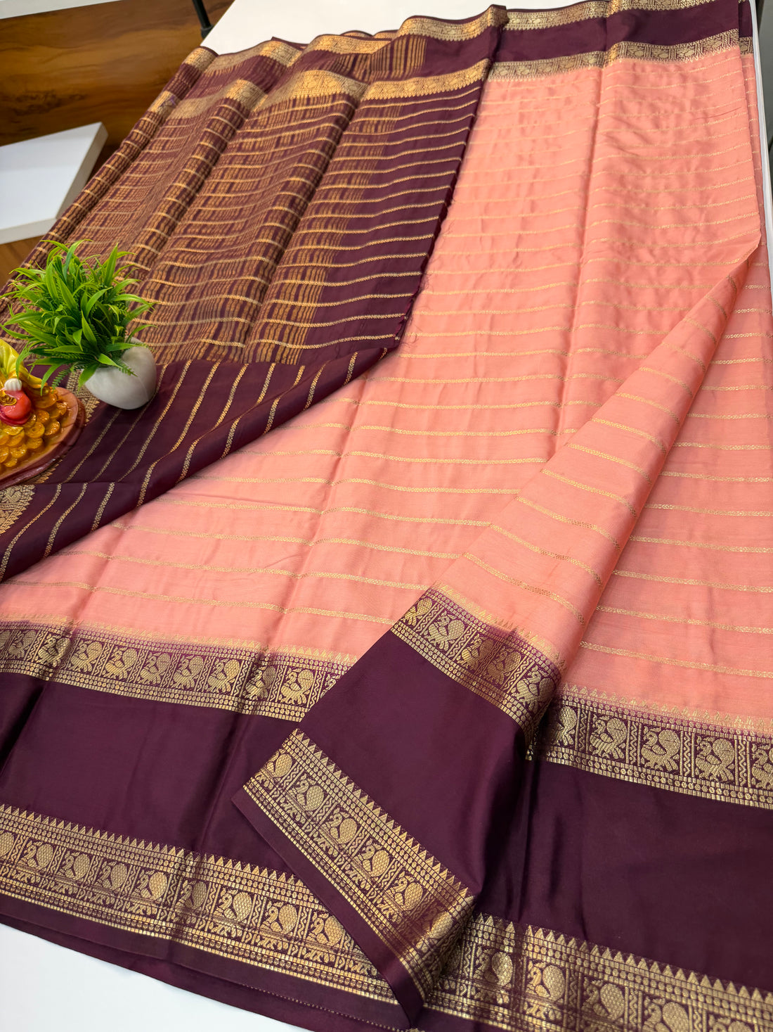 Beautiful Mysore Crepe Silk Saree with Peacock Bentex Border – Padmavathi Silks and Sarees