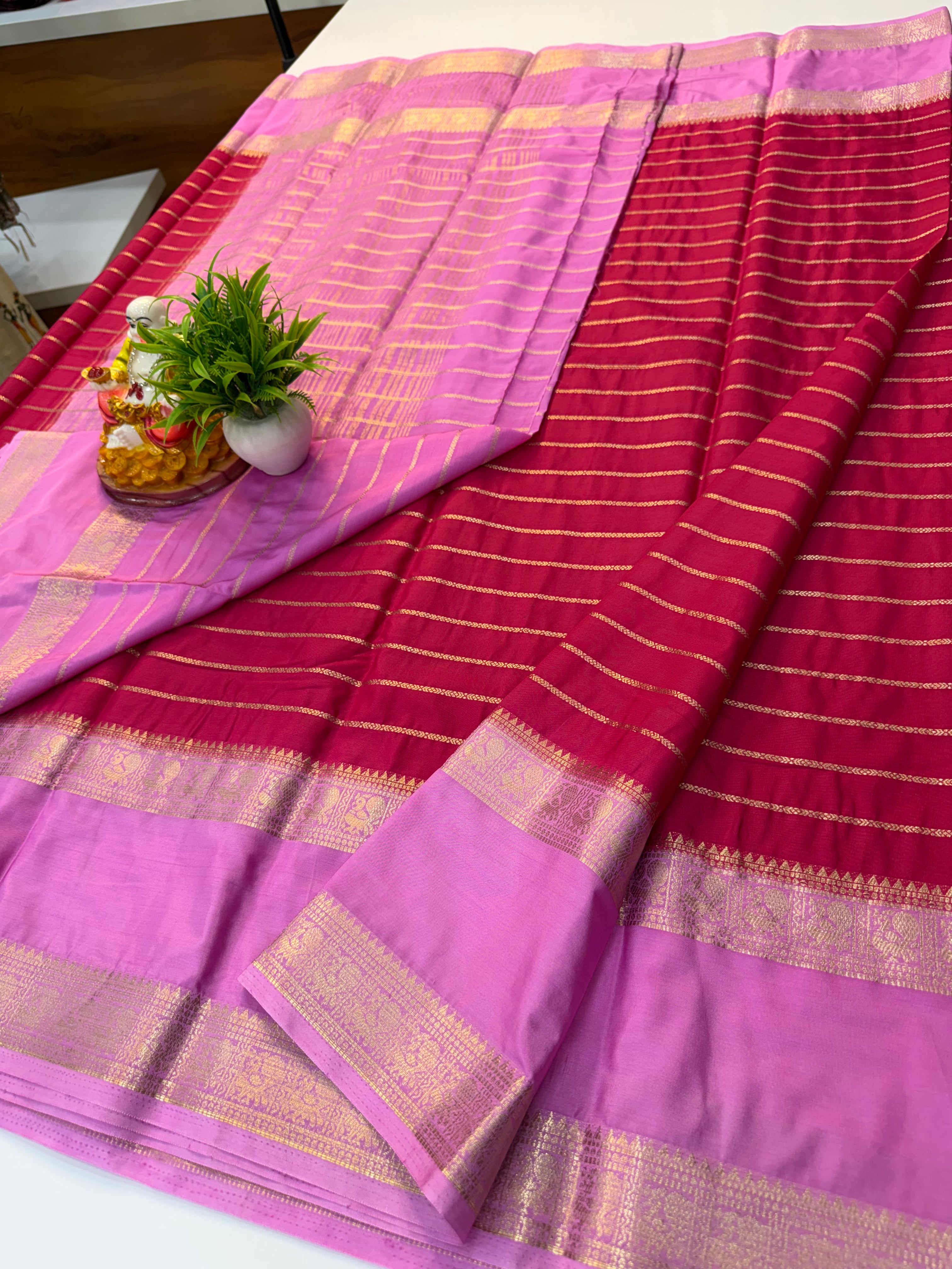 Beautiful Mysore Crepe Silk Saree with Peacock Bentex Border – Padmavathi Silks and Sarees
