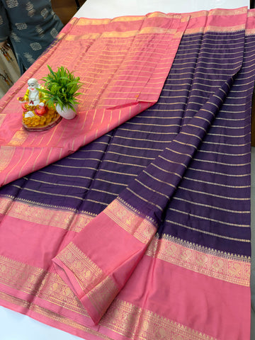 Beautiful Mysore Crepe Silk Saree with Peacock Bentex Border – Padmavathi Silks and Sarees