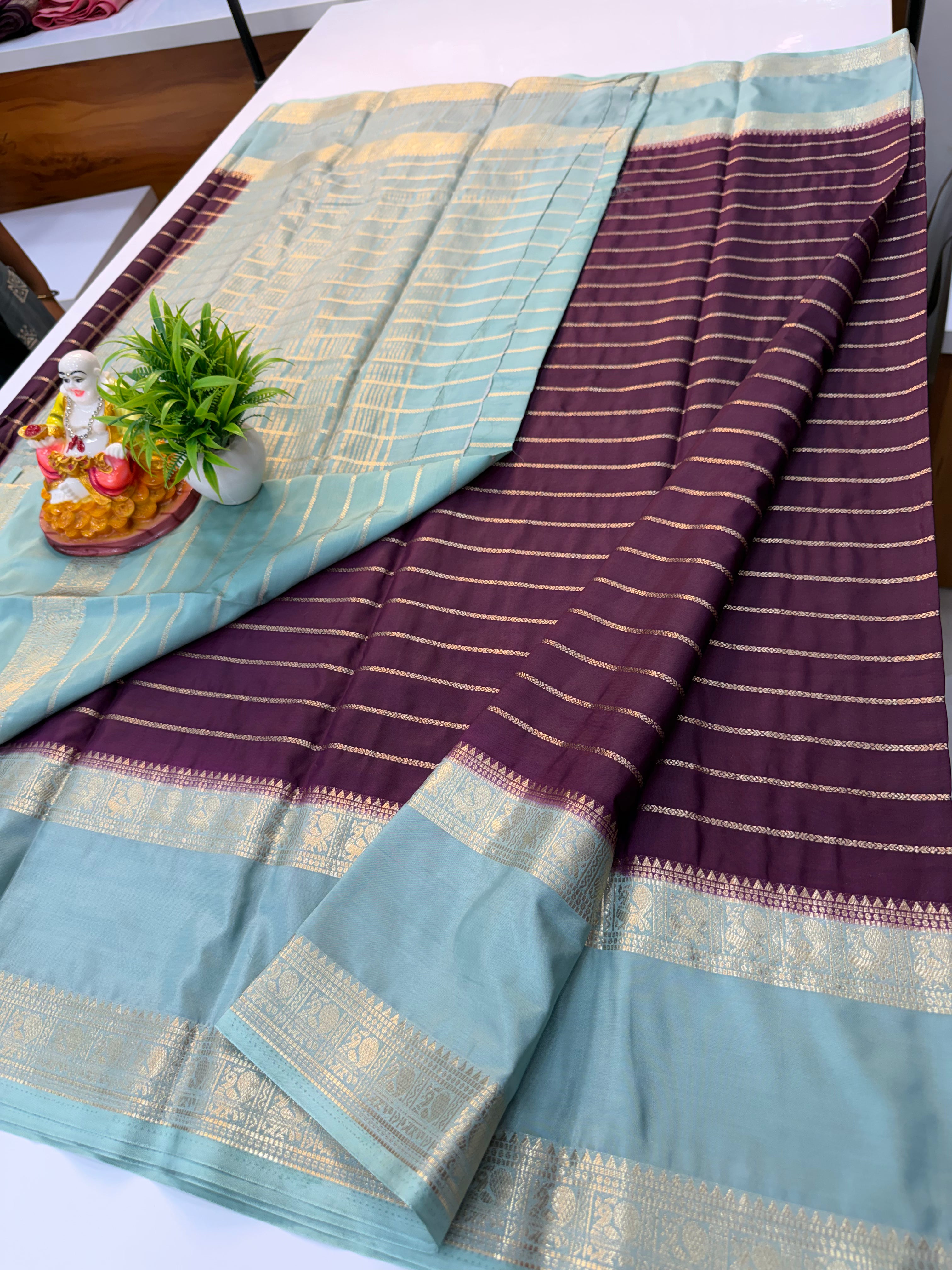 Beautiful Mysore Crepe Silk Saree with Peacock Bentex Border – Padmavathi Silks and Sarees