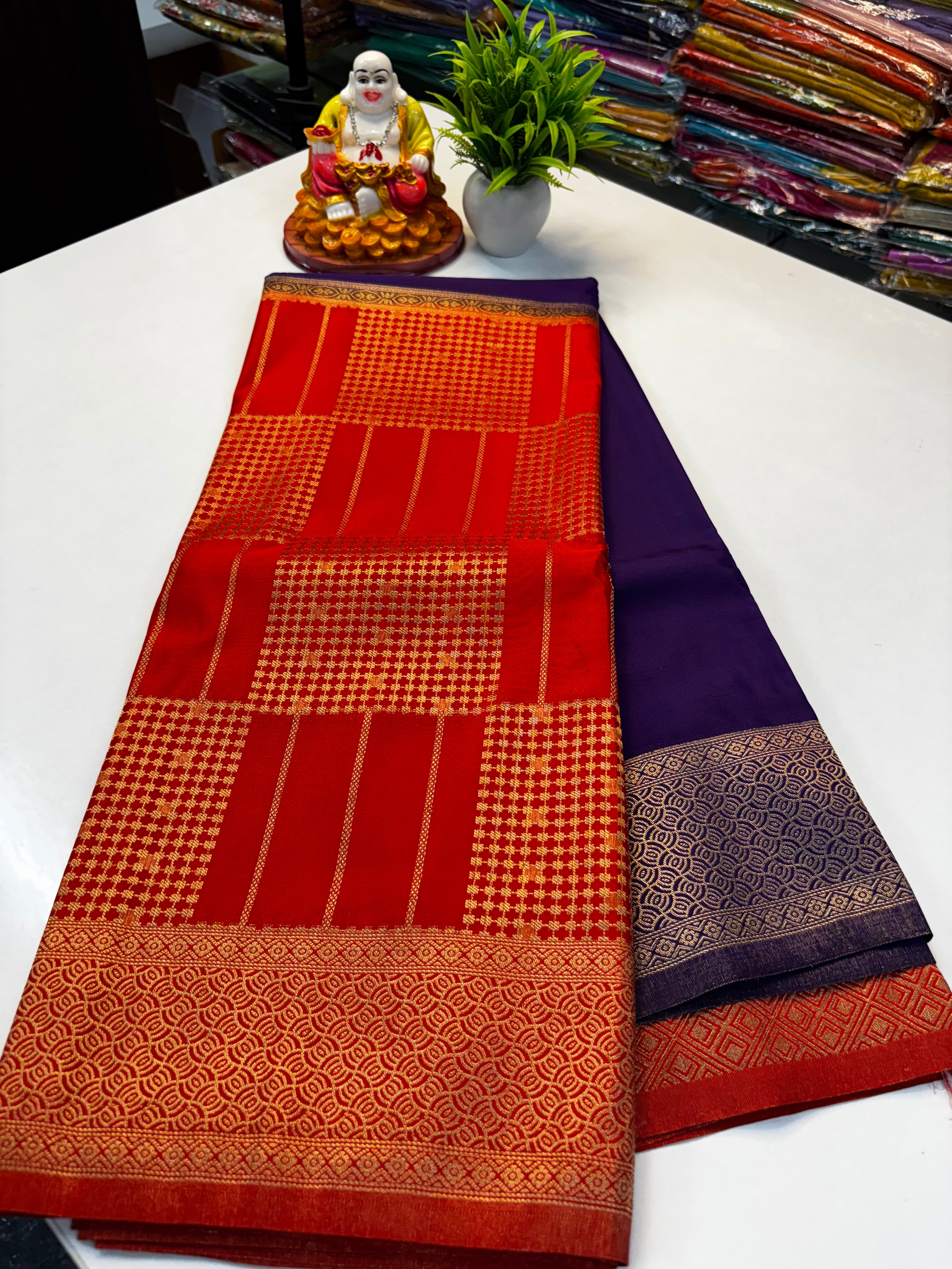 Premium Mysore Crepe Silk Saree with Rich Pallu and Brocade Blouse – Padmavathi Silks and Sarees