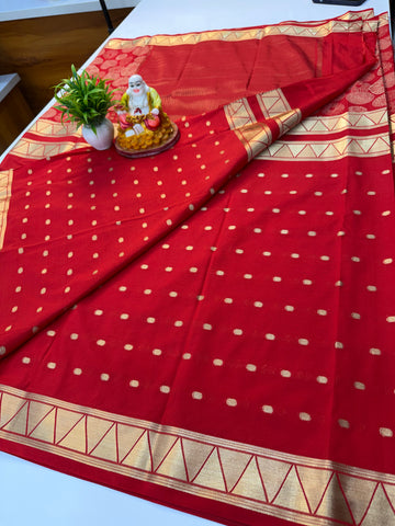 Premium Mysore Crepe Silk Saree with Half & Half Pattern and Buttas – By Padmavathi Silks and Sarees