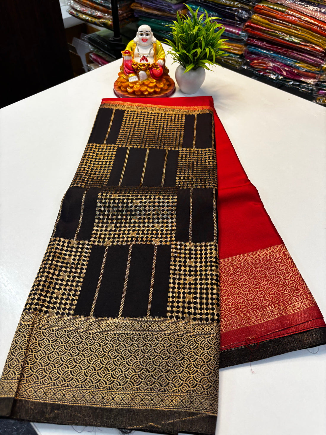 Premium Mysore Crepe Silk Saree with Rich Pallu and Brocade Blouse – Padmavathi Silks and Sarees