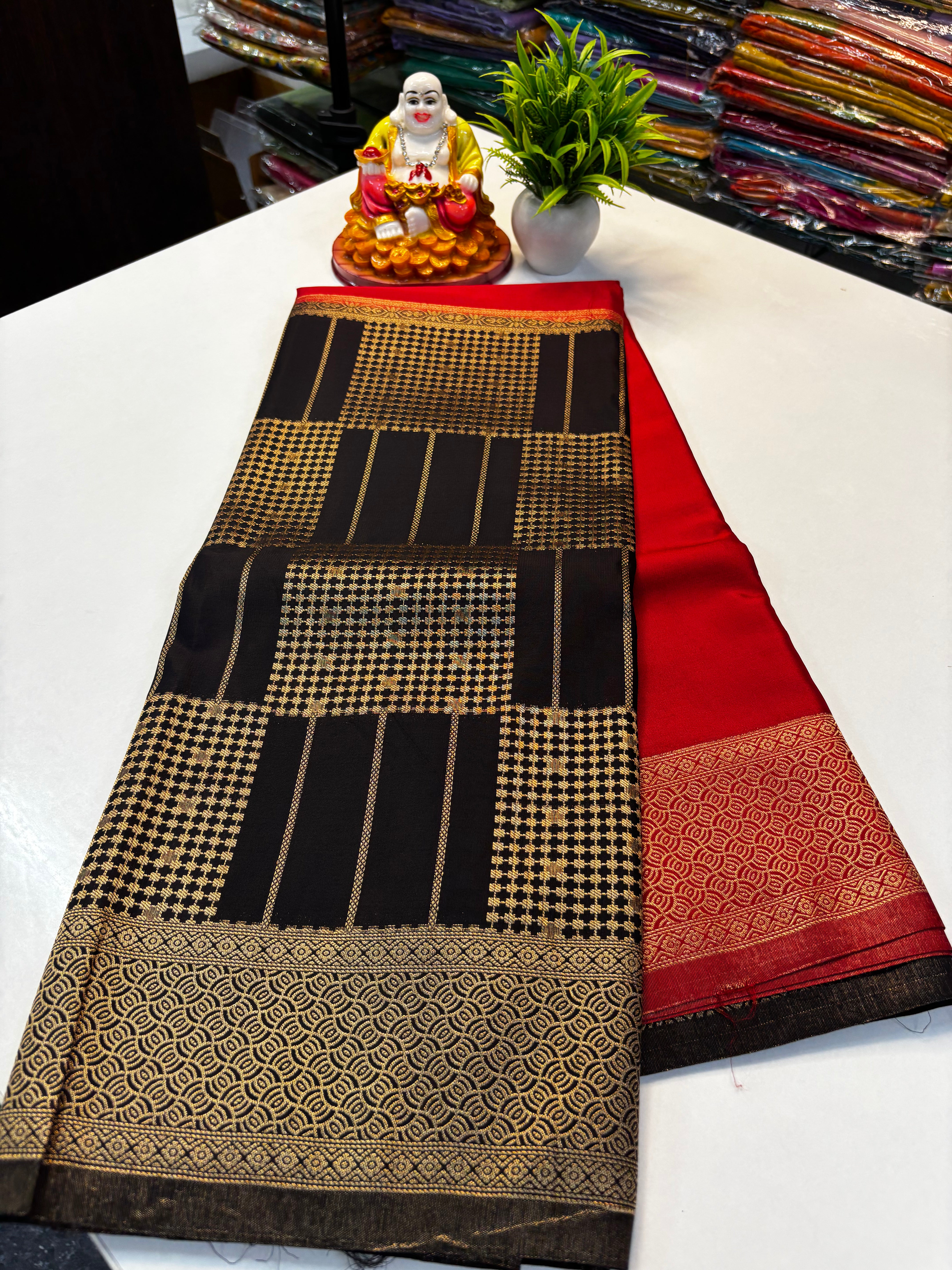 Premium Mysore Crepe Silk Saree with Rich Pallu and Brocade Blouse – Padmavathi Silks and Sarees