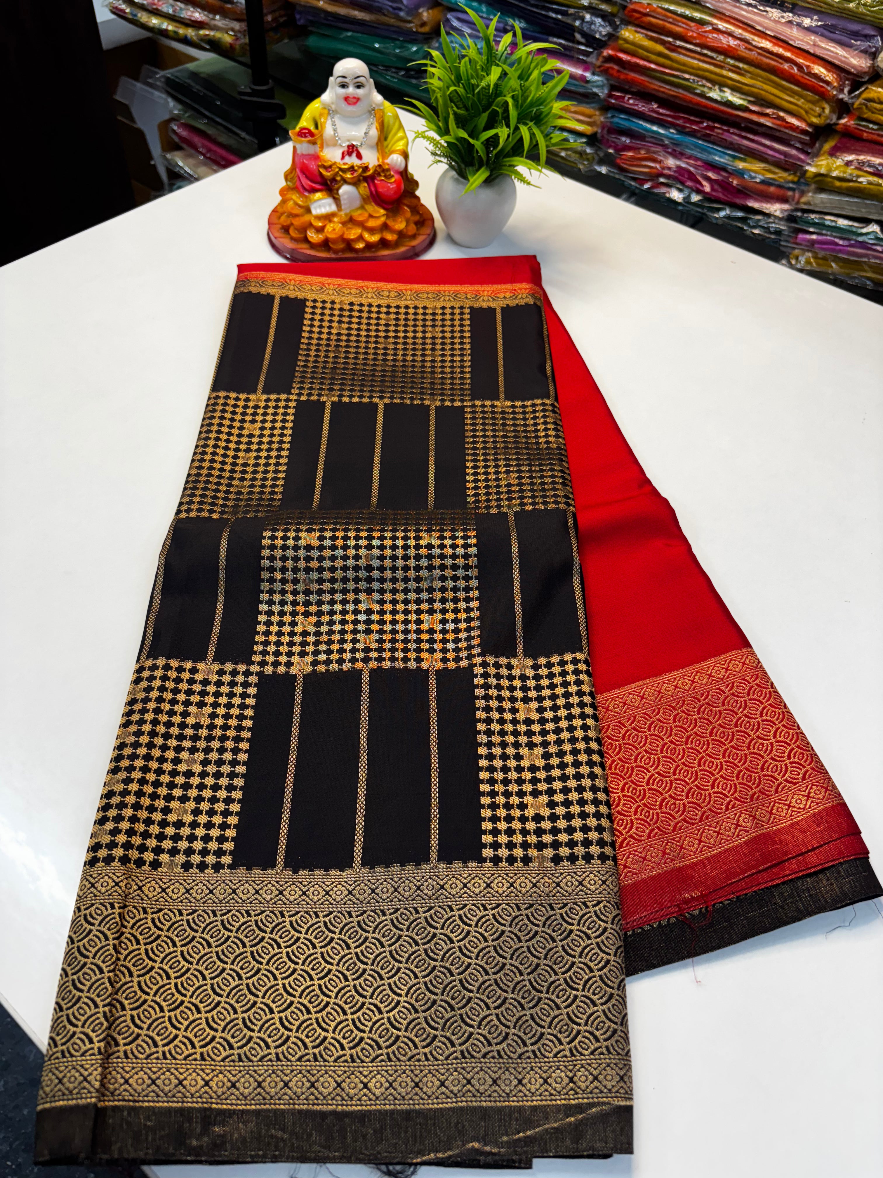 Premium Mysore Crepe Silk Saree with Rich Pallu and Brocade Blouse – Padmavathi Silks and Sarees