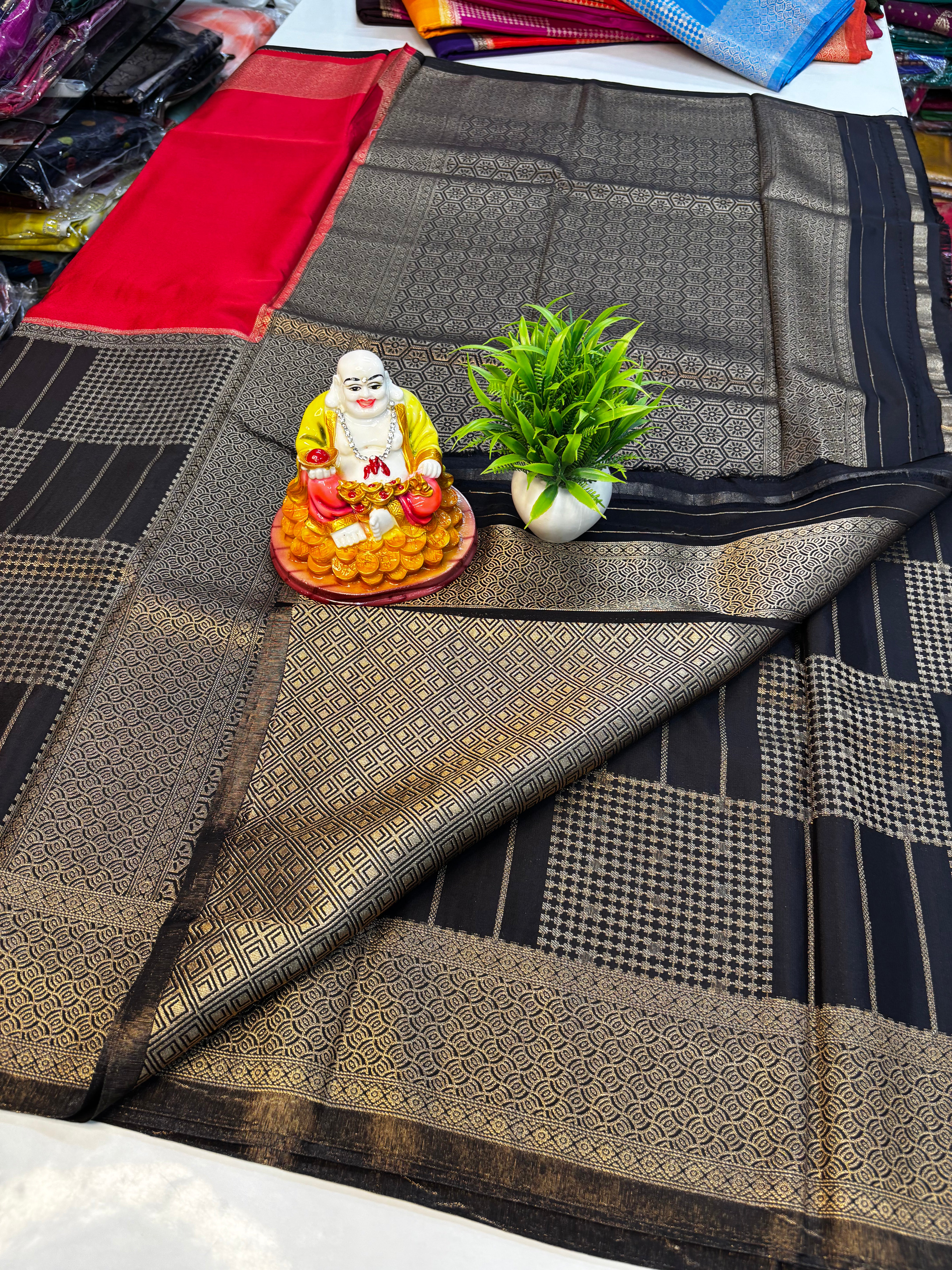 Premium Mysore Crepe Silk Saree with Rich Pallu and Brocade Blouse – Padmavathi Silks and Sarees