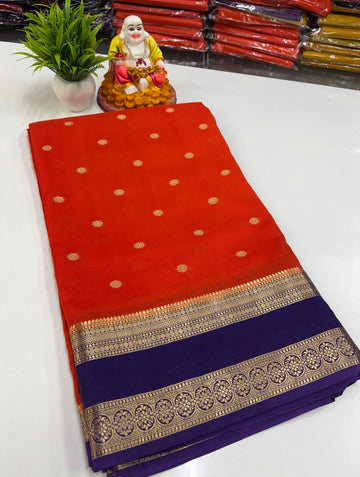 Mysore Crepe Silk Saree with Rich Pallu & Elegant Buttas