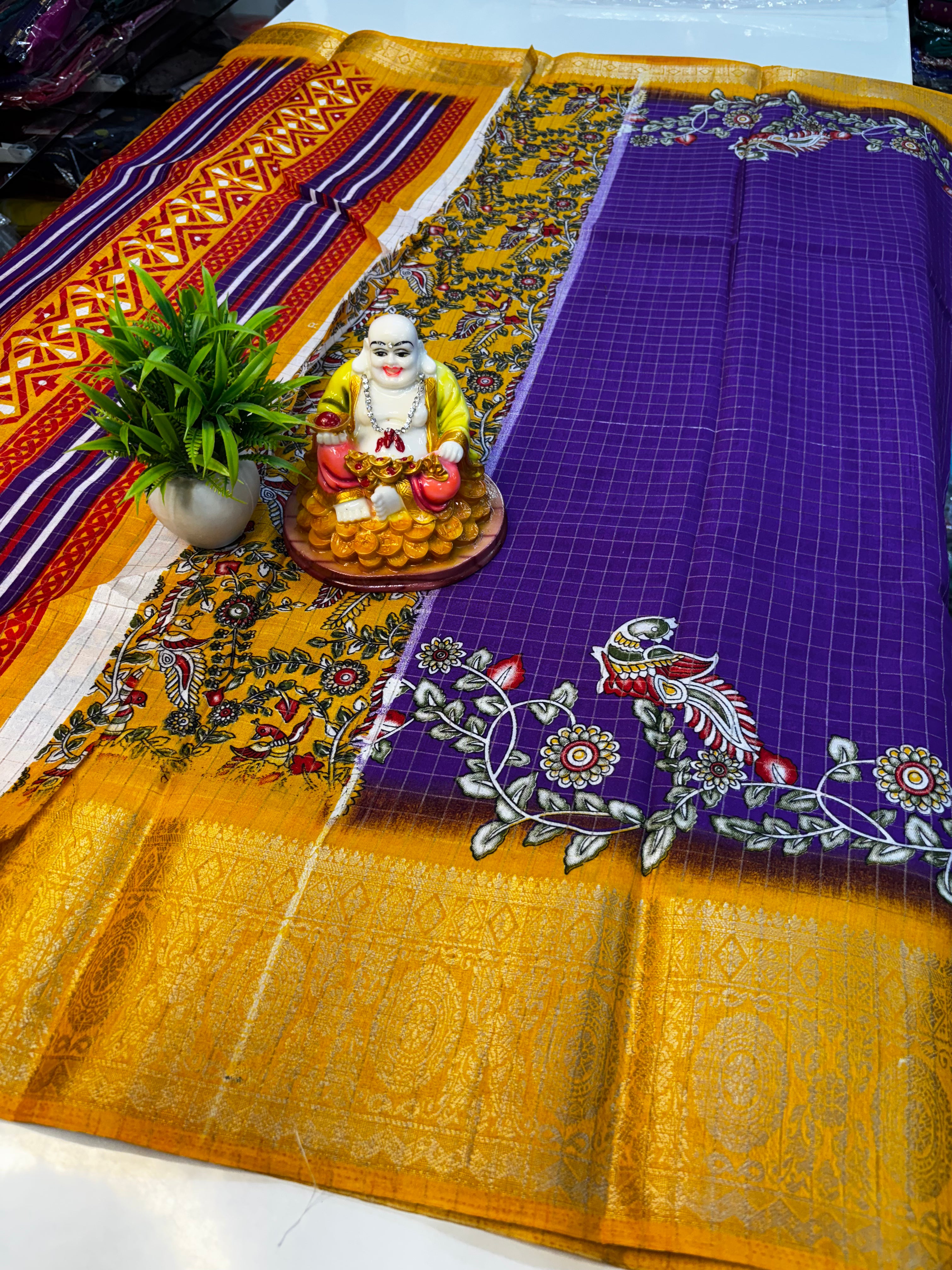Dola Silk Saree with Kalamkari Blouse