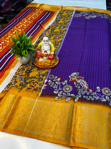Dola Silk Saree with Kalamkari Blouse