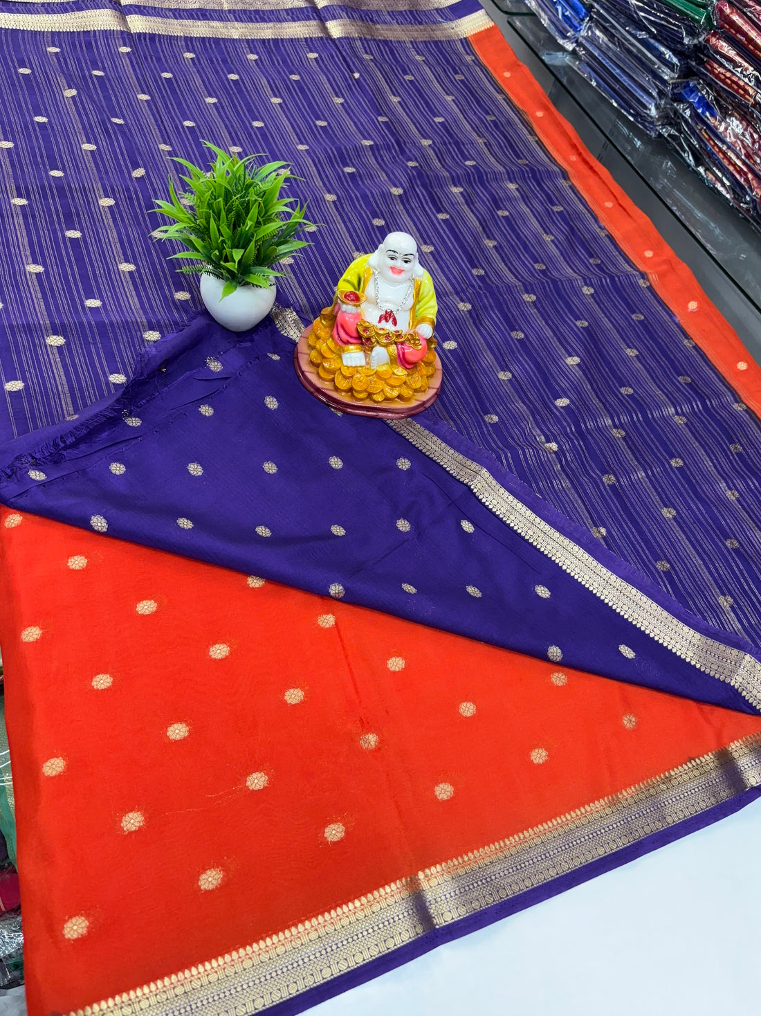 Mysore Crepe Silk Saree with Rich Pallu & Elegant Buttas