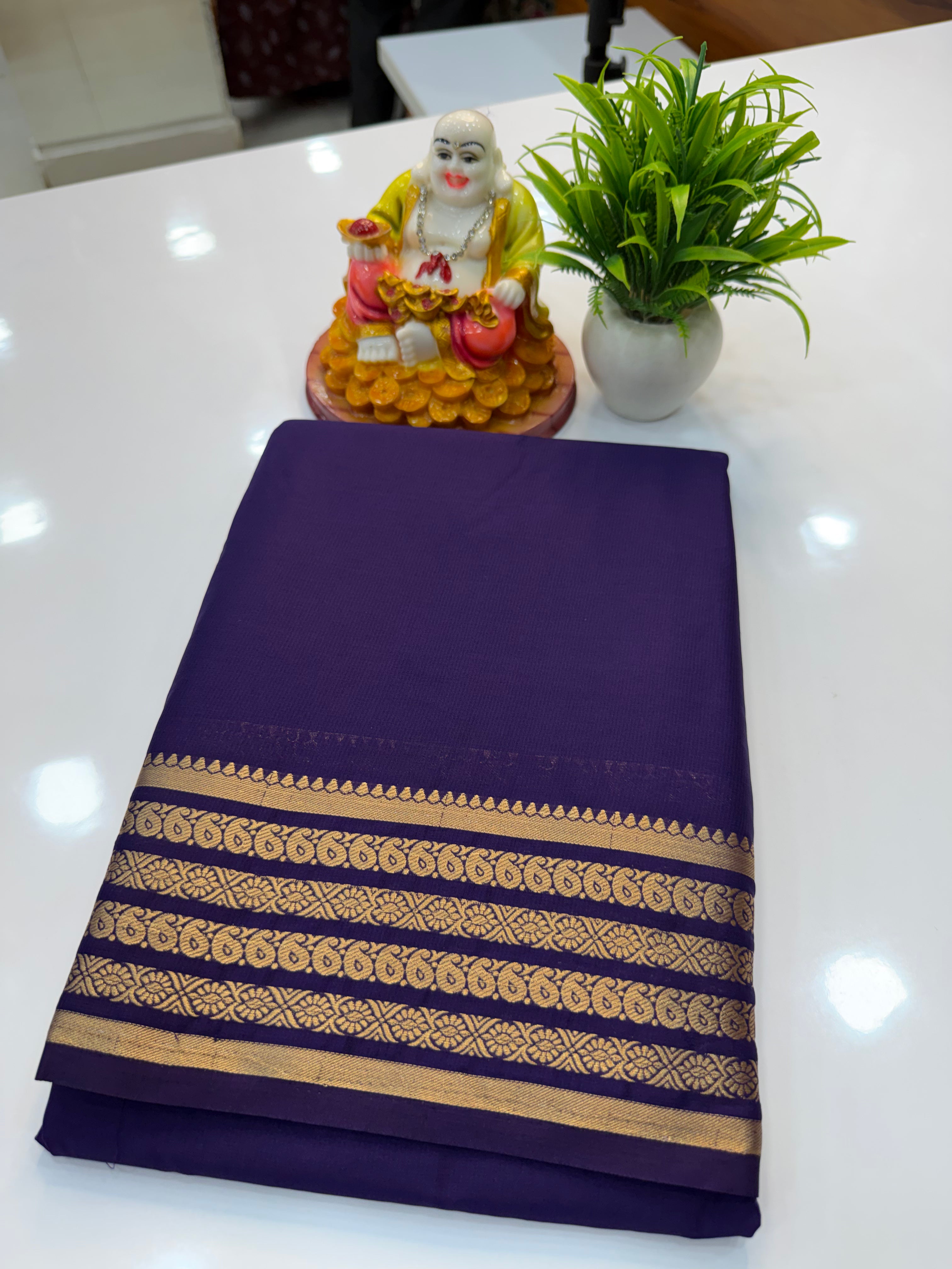 Premium Mysore Crepe Silk Saree with Mango Border – Elegant Traditional Weave