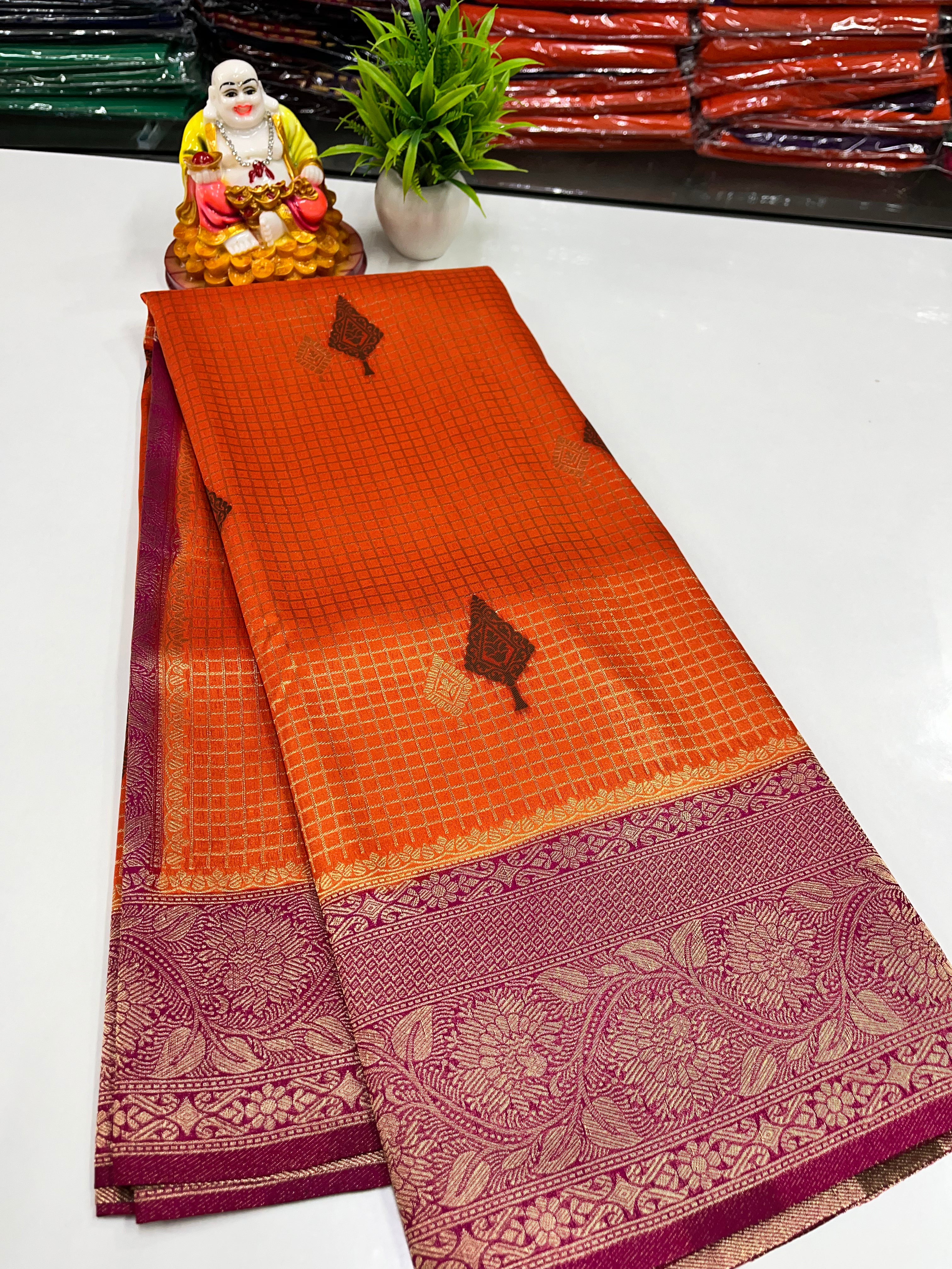 Premium Georgette Saree – Elegant Checks with Buttas