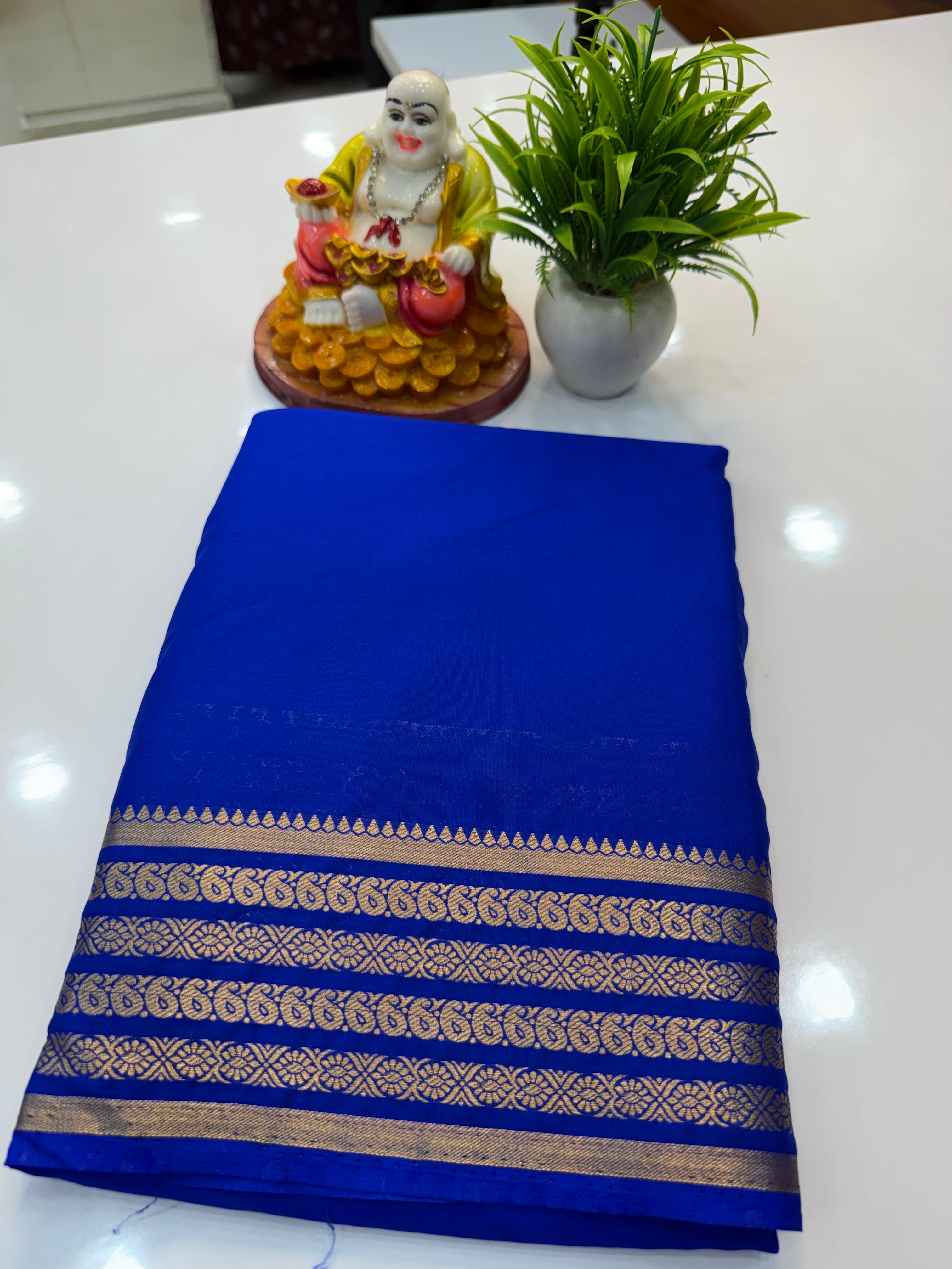 Premium Mysore Crepe Silk Saree with Mango Border – Elegant Traditional Weave