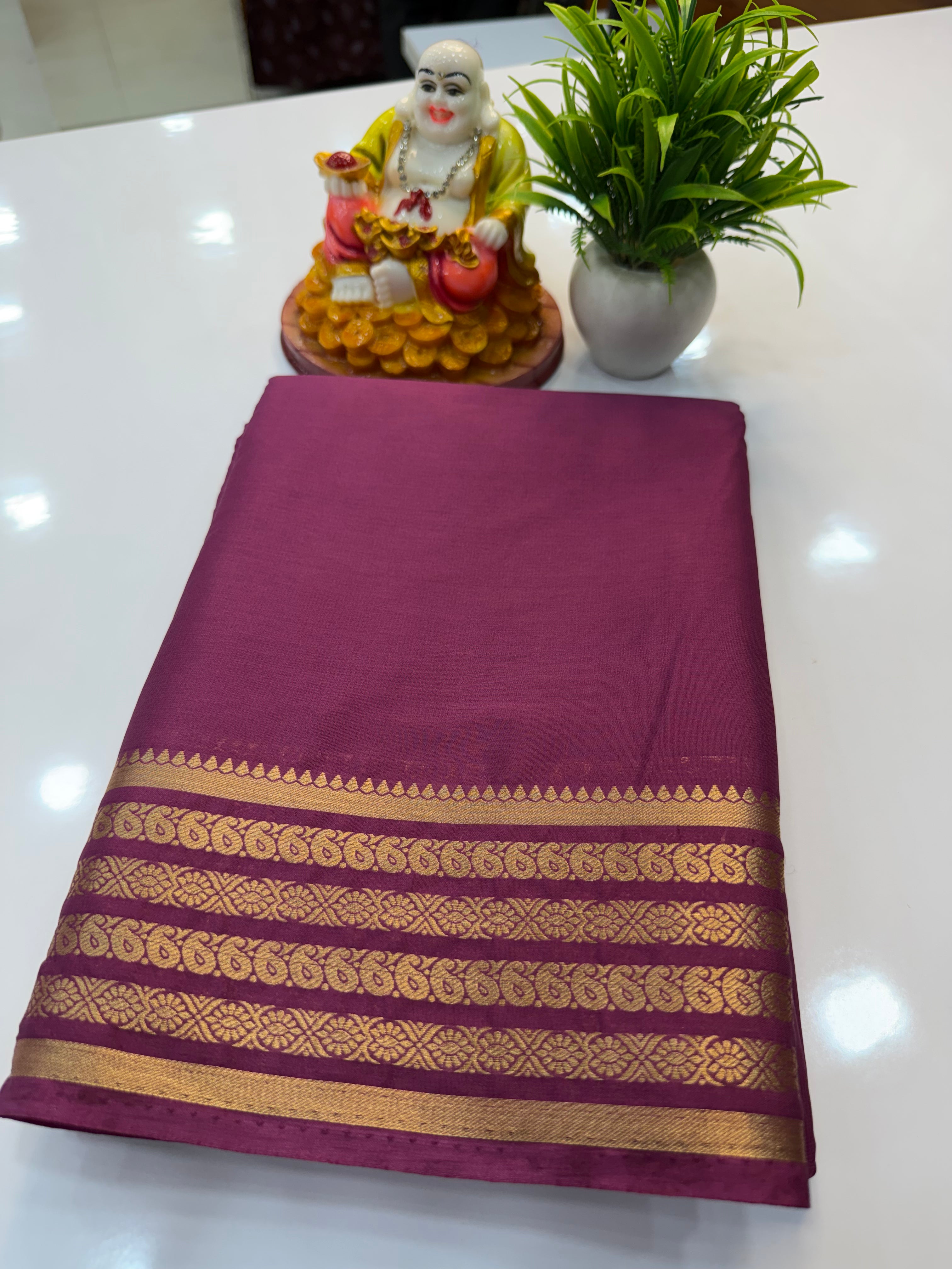 Premium Mysore Crepe Silk Saree with Mango Border – Elegant Traditional Weave