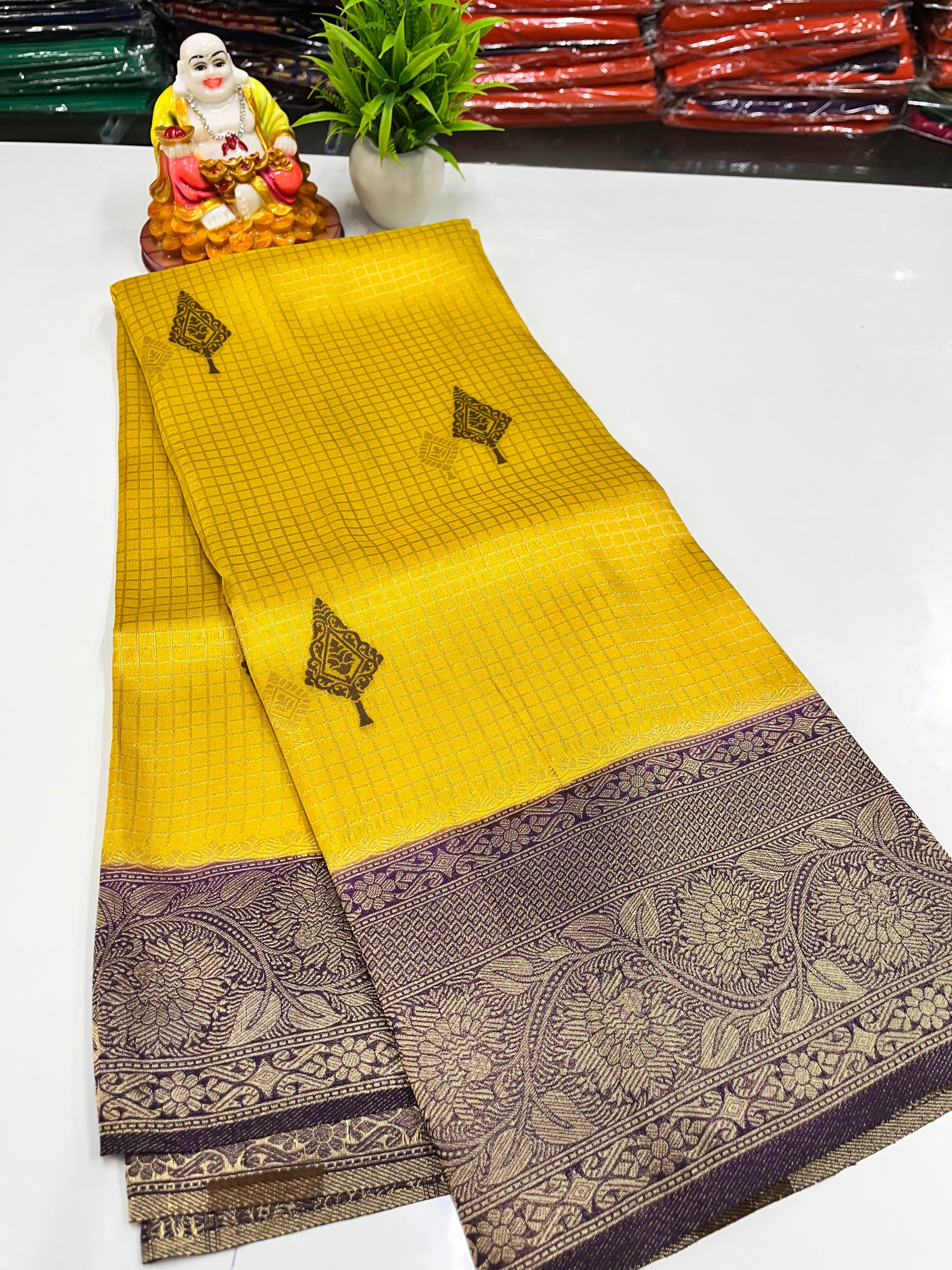 Premium Georgette Saree – Elegant Checks with Buttas