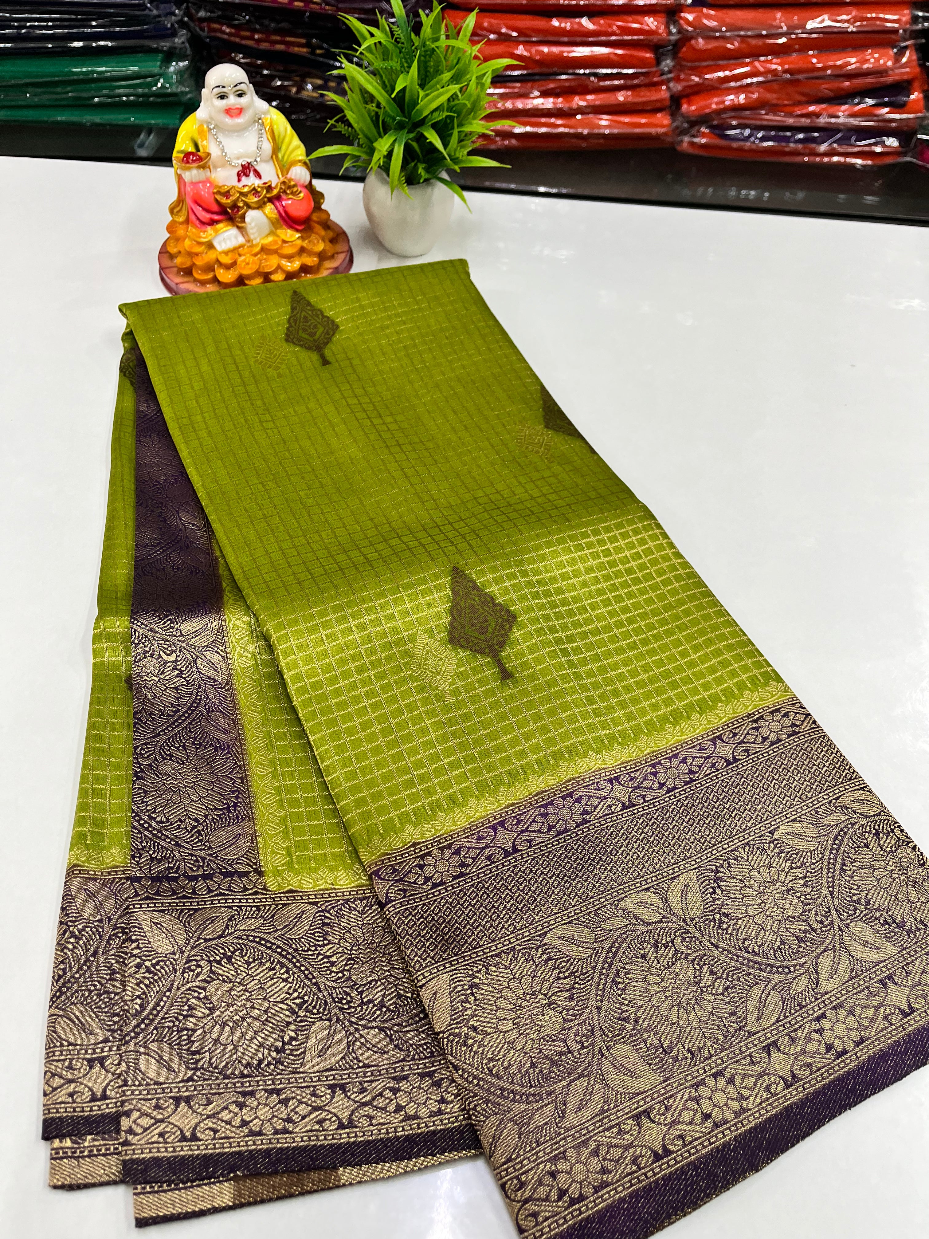 Premium Georgette Saree – Elegant Checks with Buttas