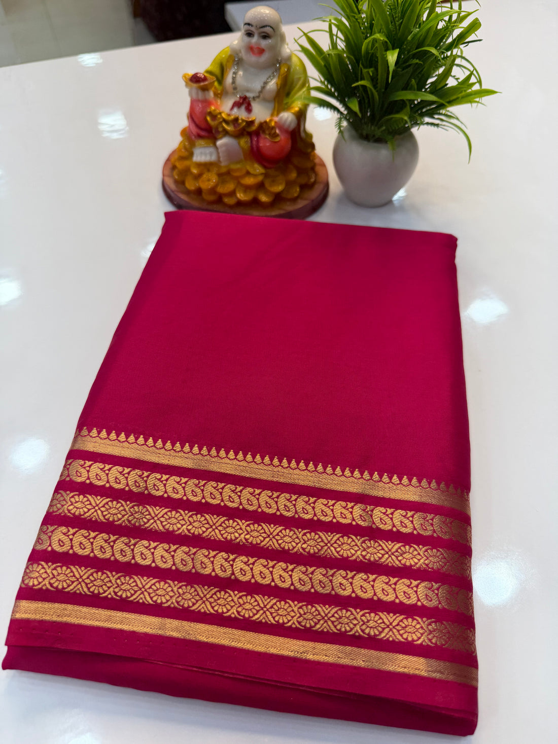 Premium Mysore Crepe Silk Saree with Mango Border – Elegant Traditional Weave
