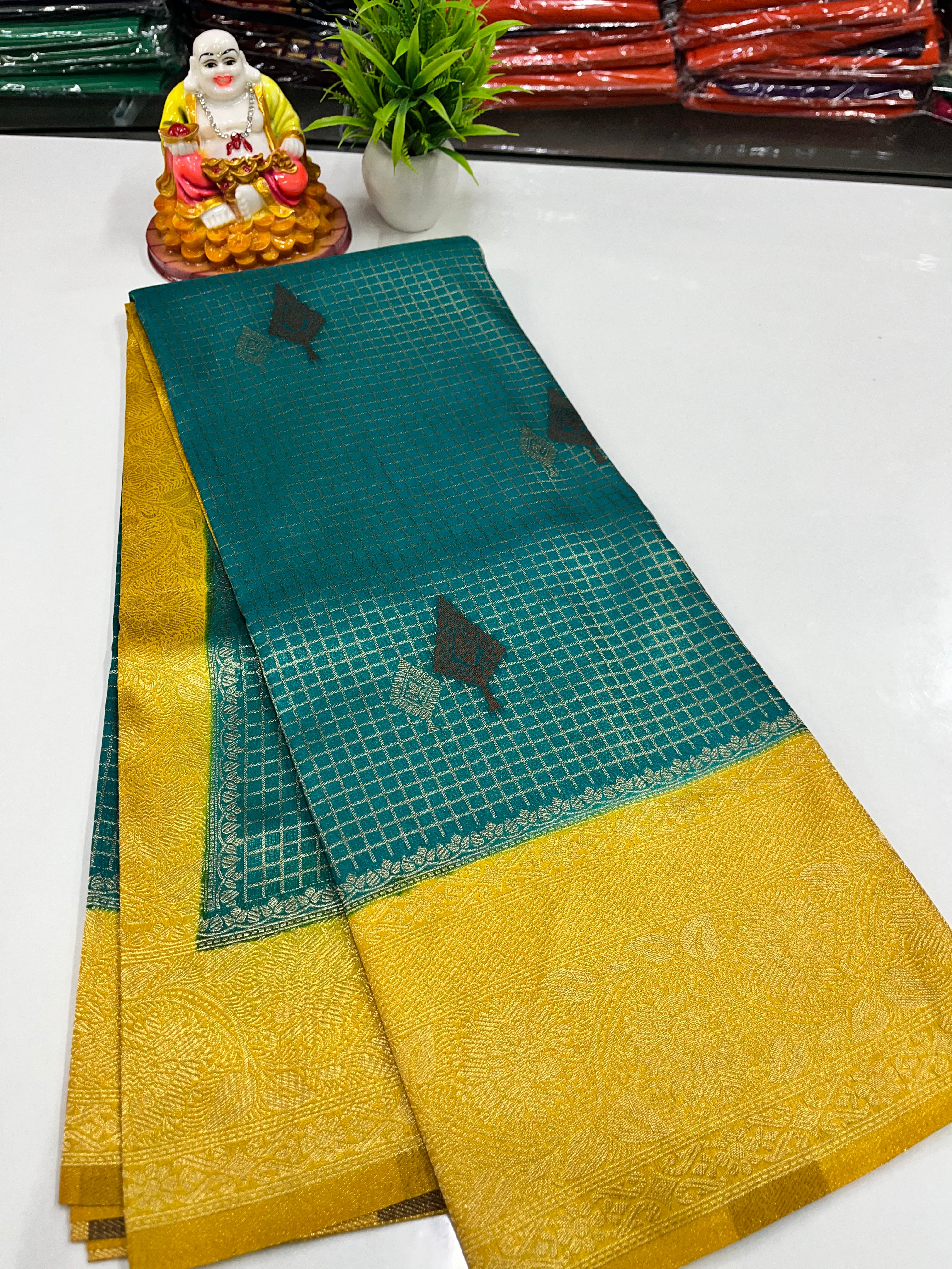 Premium Georgette Saree – Elegant Checks with Buttas