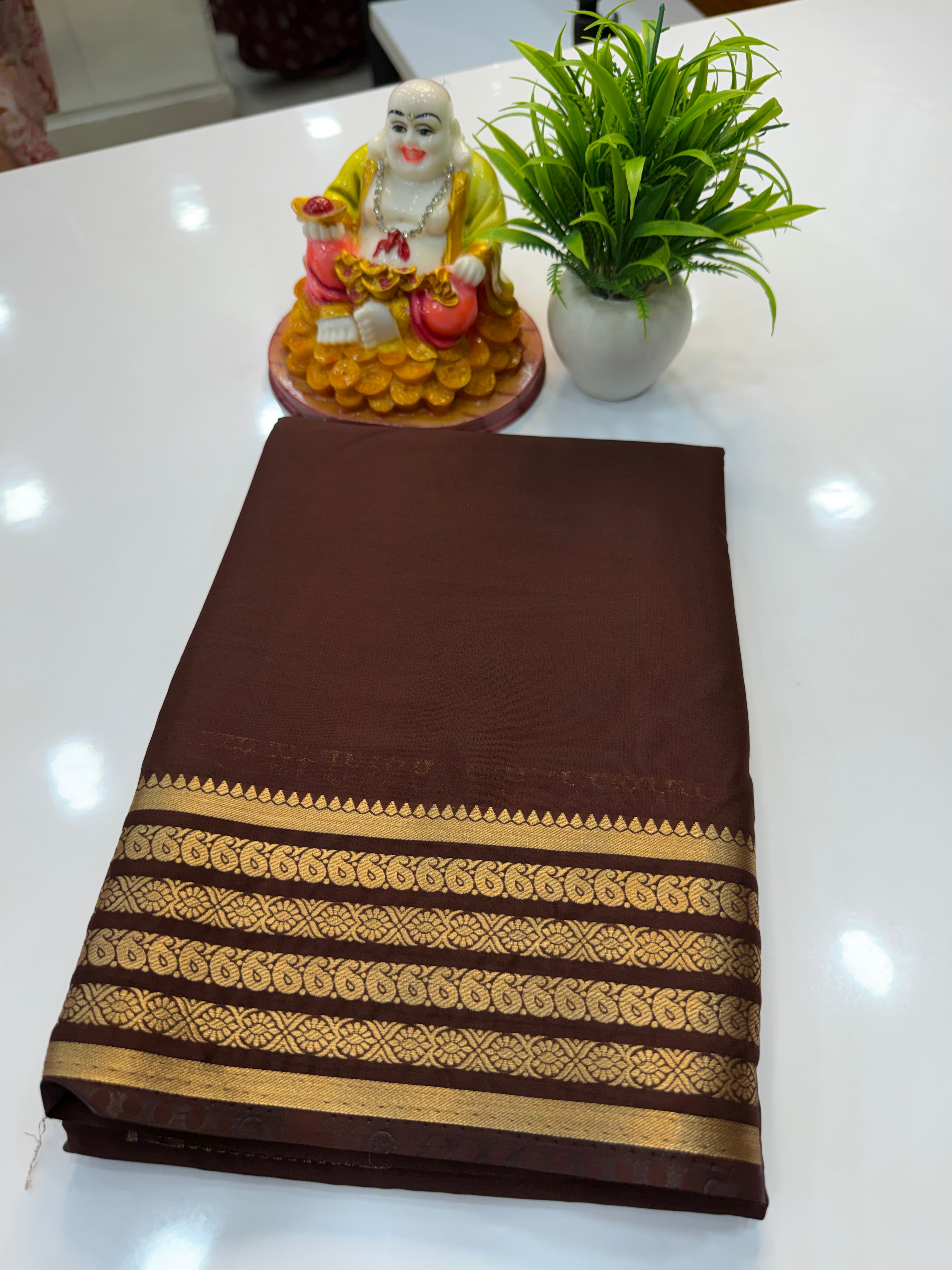 Premium Mysore Crepe Silk Saree with Mango Border – Elegant Traditional Weave